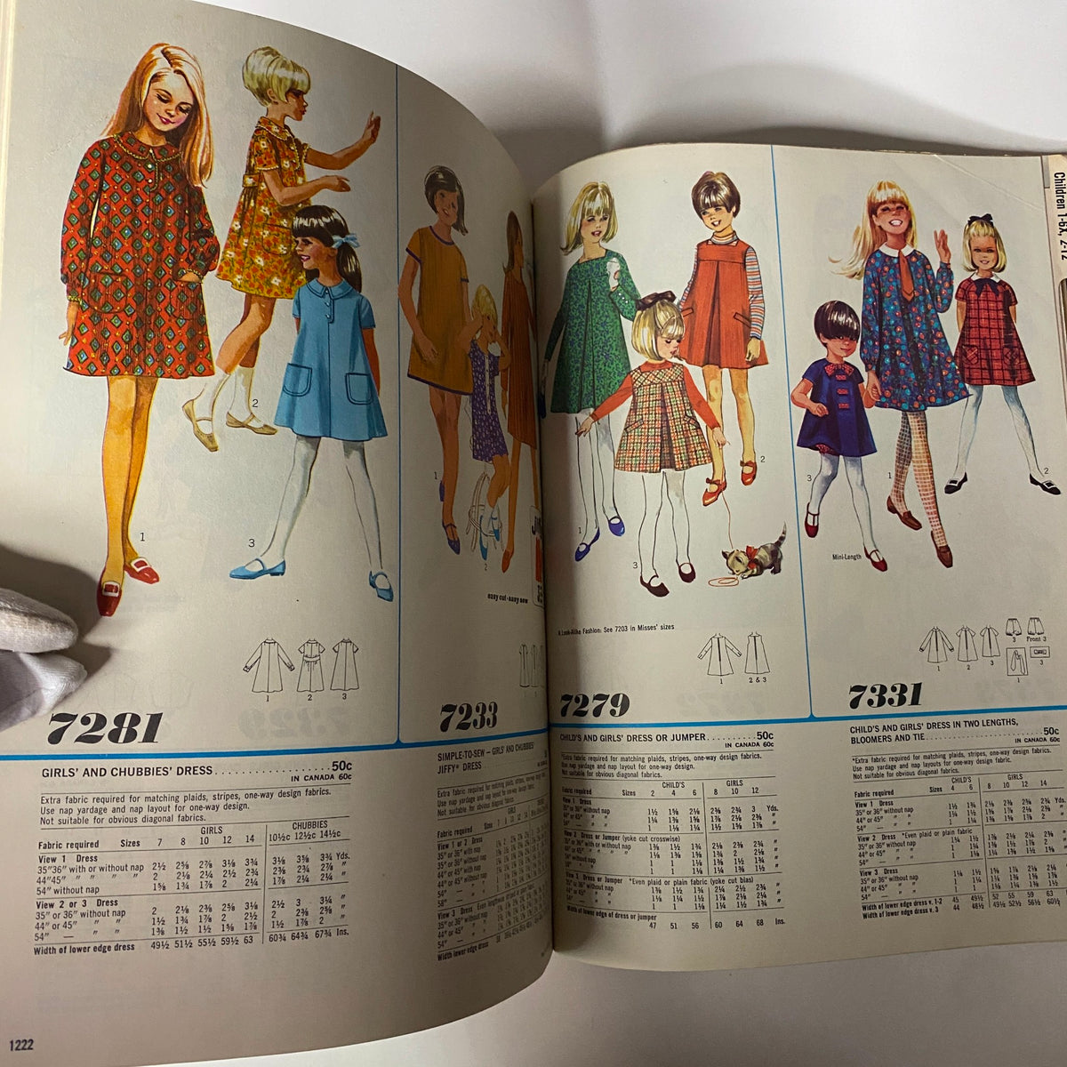 1968 September Simplicity Catalog featuring playful patterns for girls' dresses, displaying various styles suitable for children.