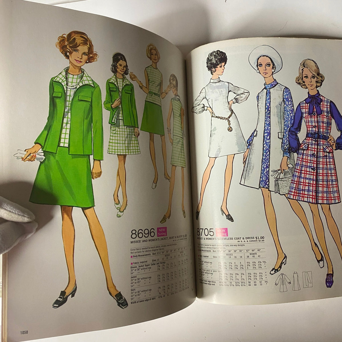Illustration from the 1970 March Simplicity Spring Catalog showcasing sewing patterns for misses' and women's jackets, skirts, and dresses, highlighting fashionable designs from the early 1970s.