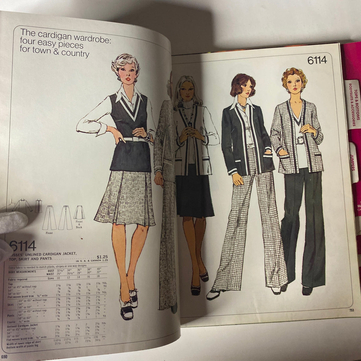 1973 January Simplicity Catalog exhibiting versatile cardigan jacket patterns, skirts, and pants for a chic town and country look.