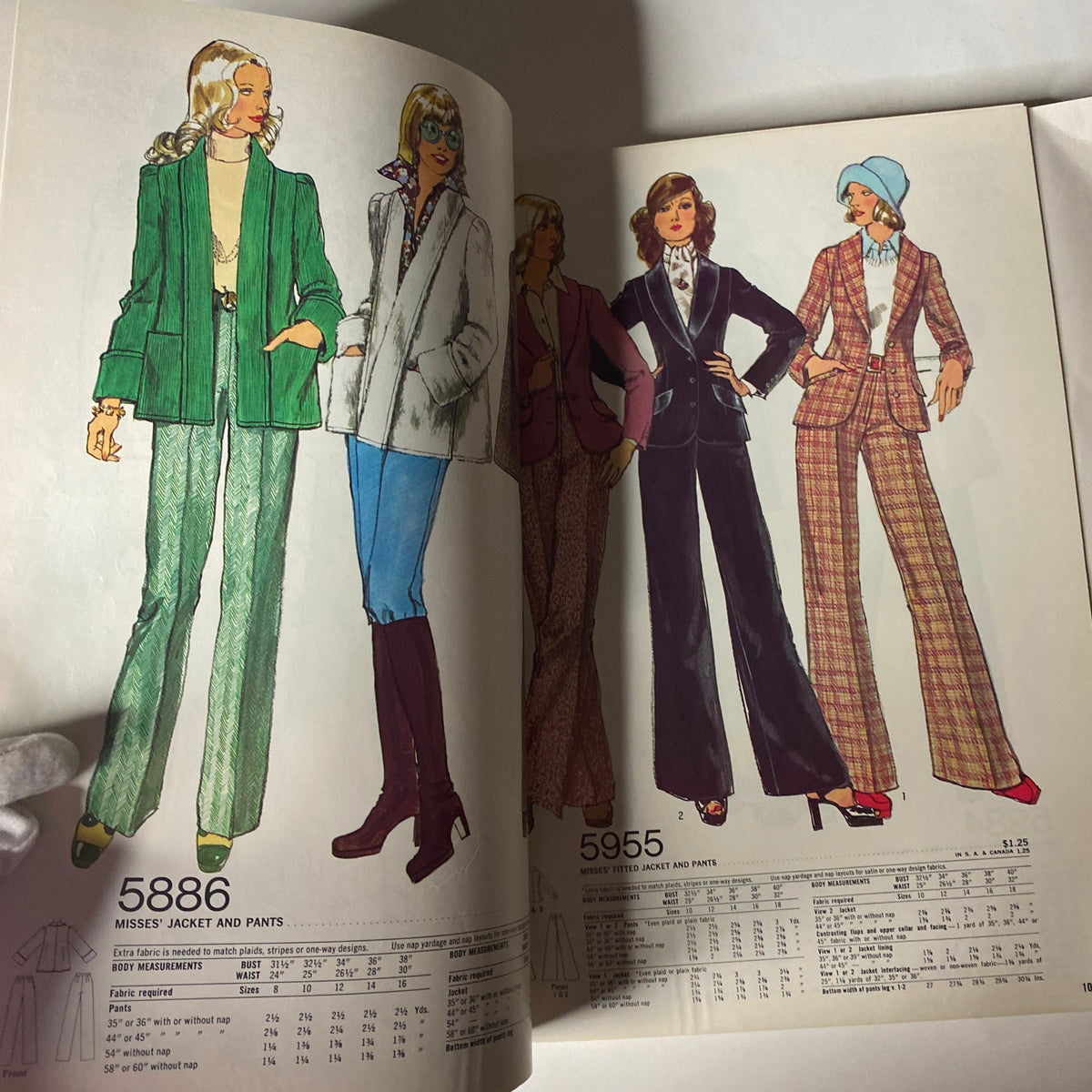 1973 January Simplicity Catalog featuring sewing patterns for Misses' jackets and pants. Highlighting styles like blazers and fitted pants in various fabrics.
