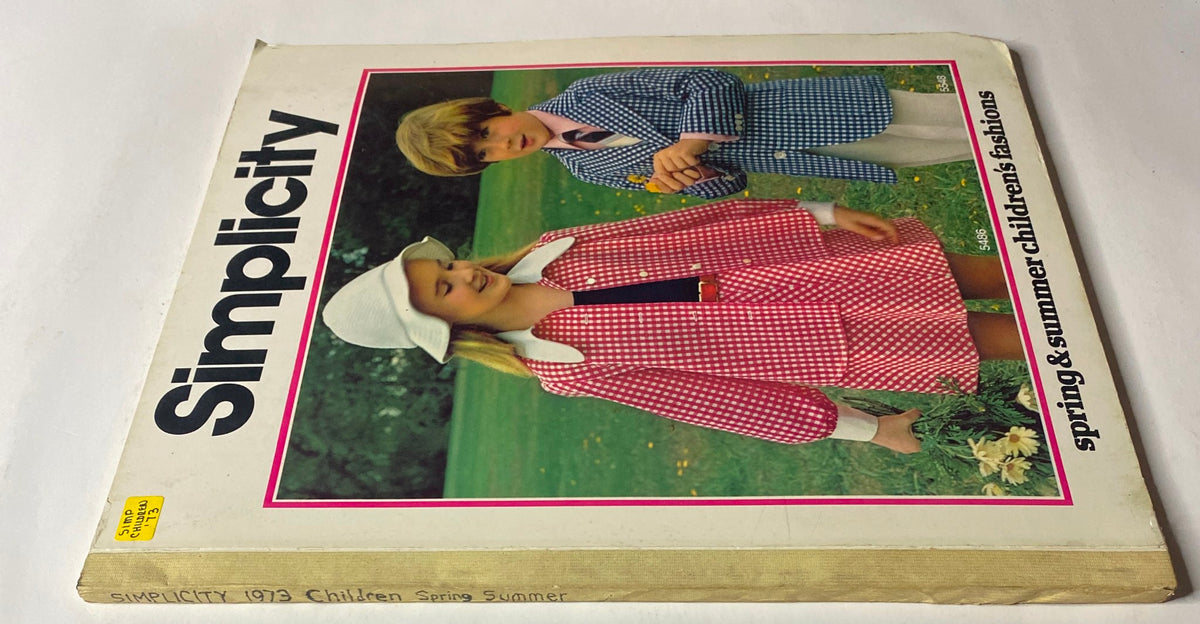 Another angle of the 1973 Simplicity Spring and Summer Catalog cover, displaying kids in stylish spring outfits.