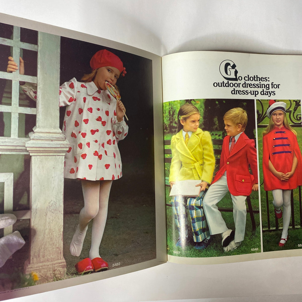 Interior spread of the 1973 Simplicity Spring and Summer Catalog, demonstrating outdoor dressing for children with a focus on fun and fashionable looks.