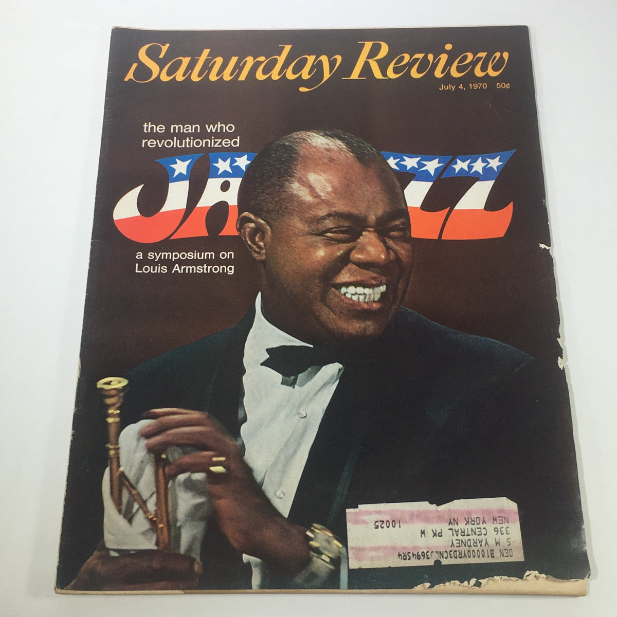 VTG Saturday Review: July 4 1970 - A Symposium On Louis Armstrong featuring a smiling Louis Armstrong holding a trumpet on the cover.