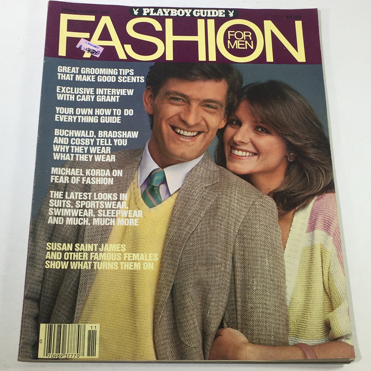 Cover of VTG Playboy Guide Fashion For Men: Spring Summer 1981 featuring a smiling man and woman, with articles on grooming tips, fashion advice, and an interview with Cary Grant.