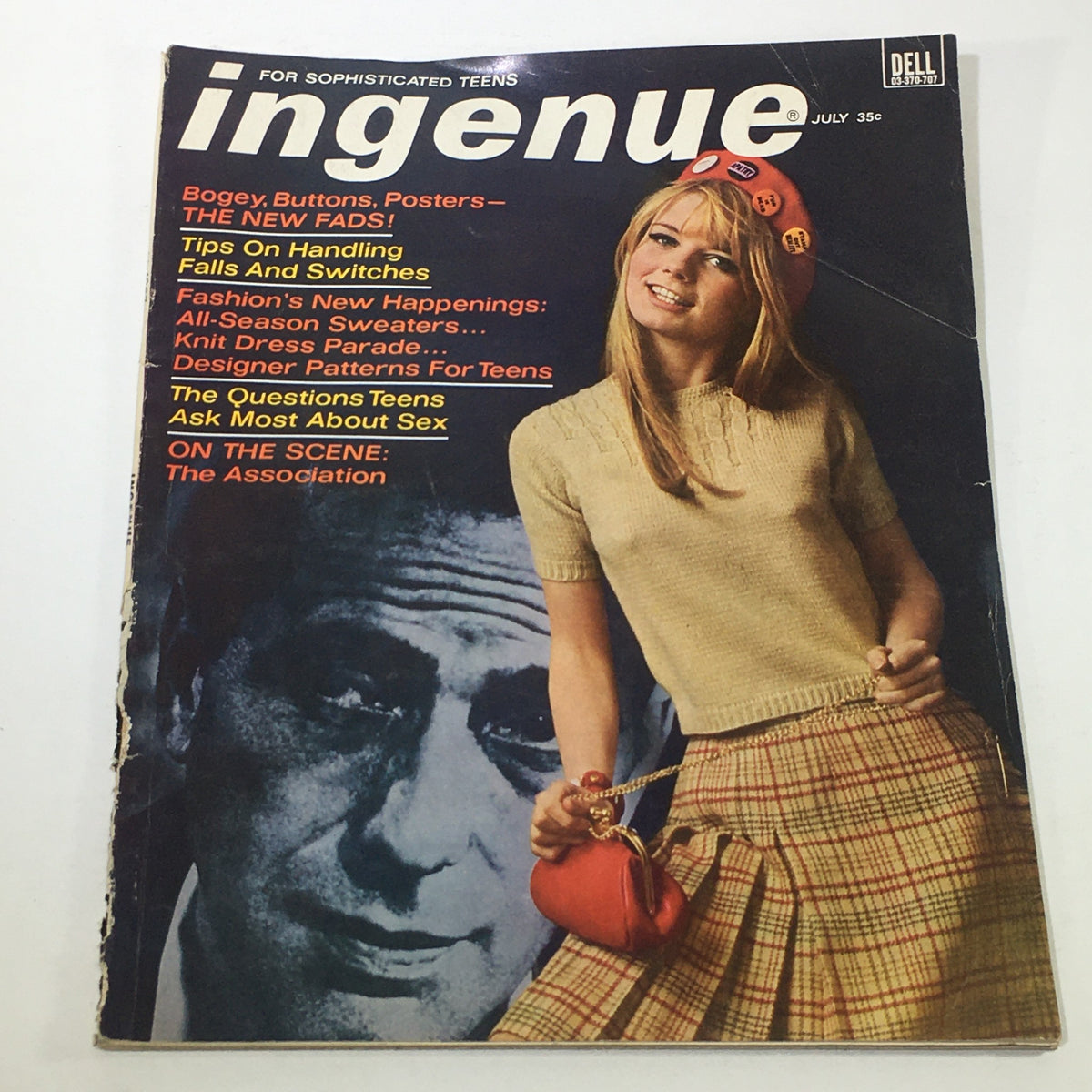 Cover of VTG Ingenue Magazine: July 1967 featuring a model in a stylish outfit with a pink beret, showcasing trends of the 60s.