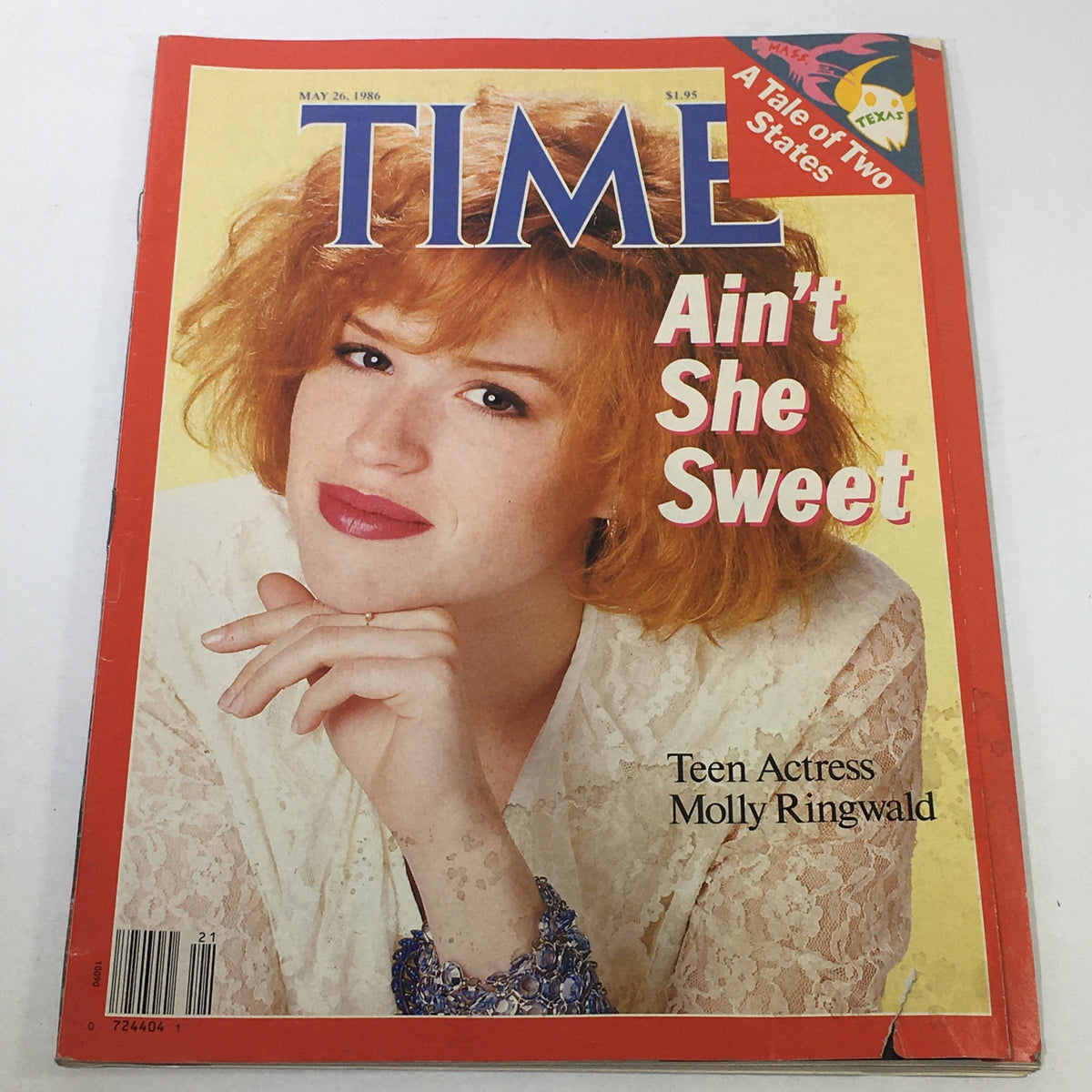 Vintage Time Magazine from May 26, 1986 featuring teen actress Molly Ringwald on the cover with vibrant colors and nostalgic appeal.