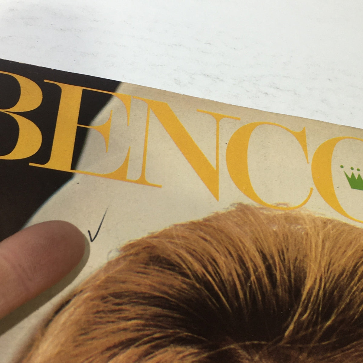 Close-up view of the cover of VTG Bencone Magazine: Spring Summer 1972, highlighting the title 'BENCO' in bold yellow font, with visible signs of wear indicating its authenticity as a collectible vintage magazine.