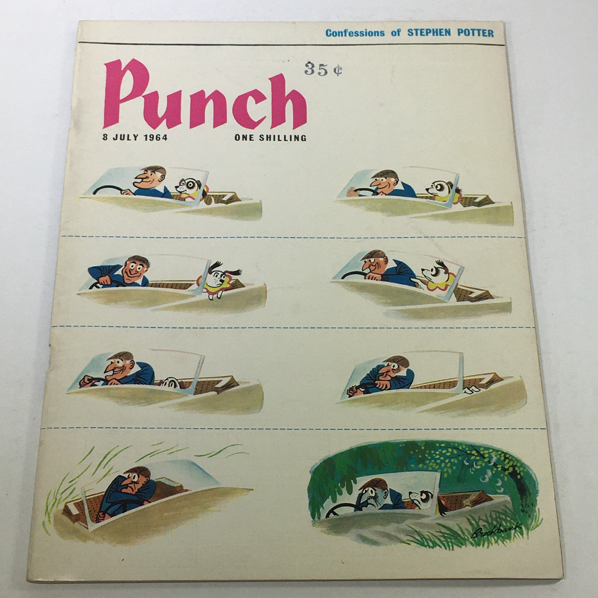 Cover of Punch Magazine, dated July 8, 1964, featuring humorous illustrations related to 'Confessions of Stephen Potter', showcasing British satire from the 1960s.
