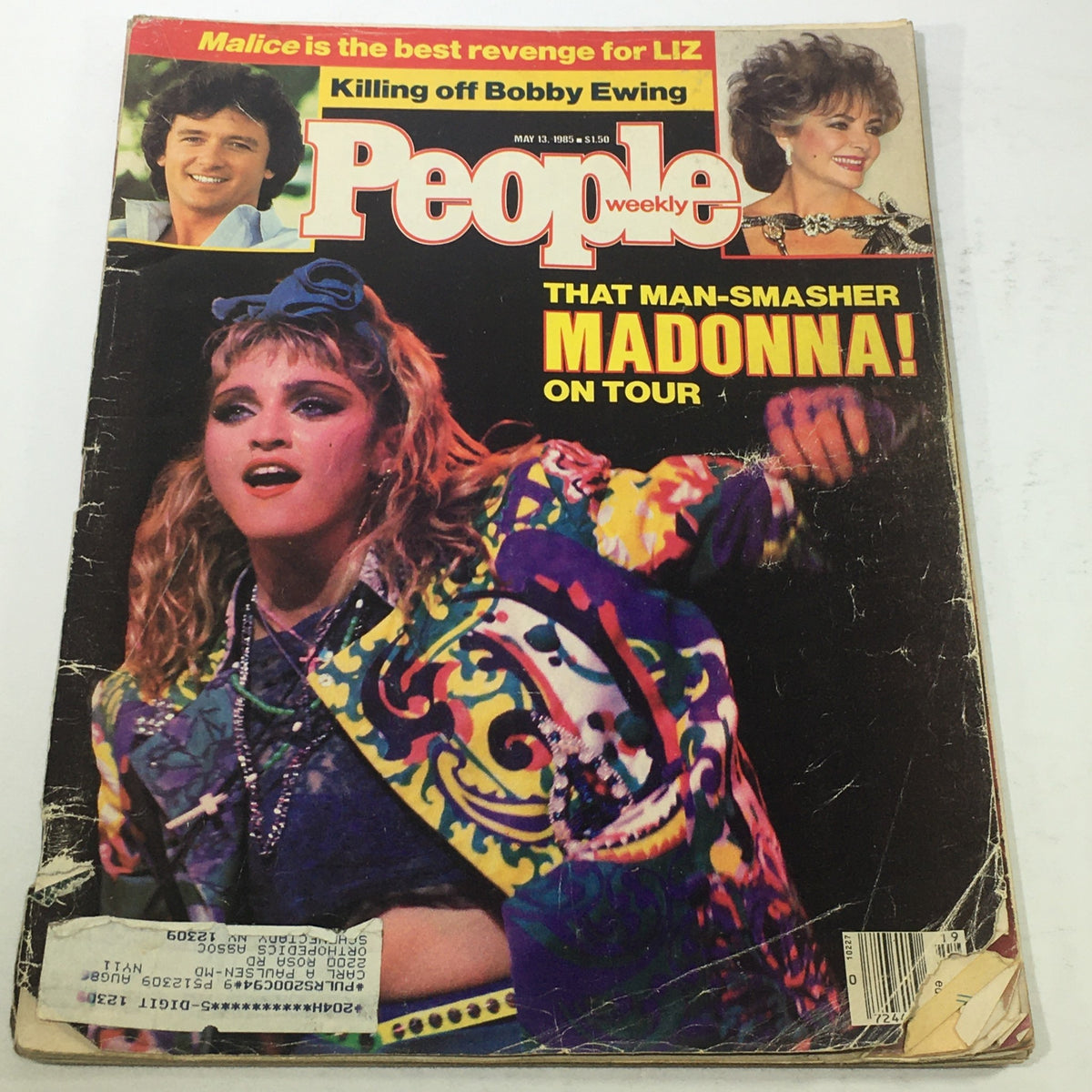 VTG People Weekly Magazine cover from May 13, 1985 featuring a vibrant image of Madonna on tour, showcasing her iconic style and lively performance.