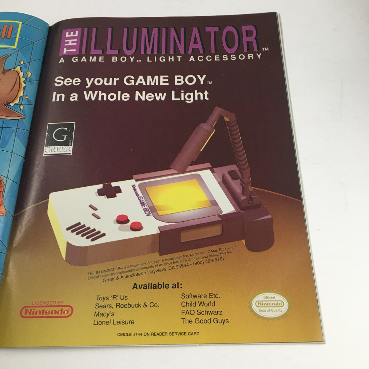 Advertisement for The Illuminator, a Game Boy light accessory in Video Games & Computer Entertainment Magazine February 1991, highlighting its features and retailers.
