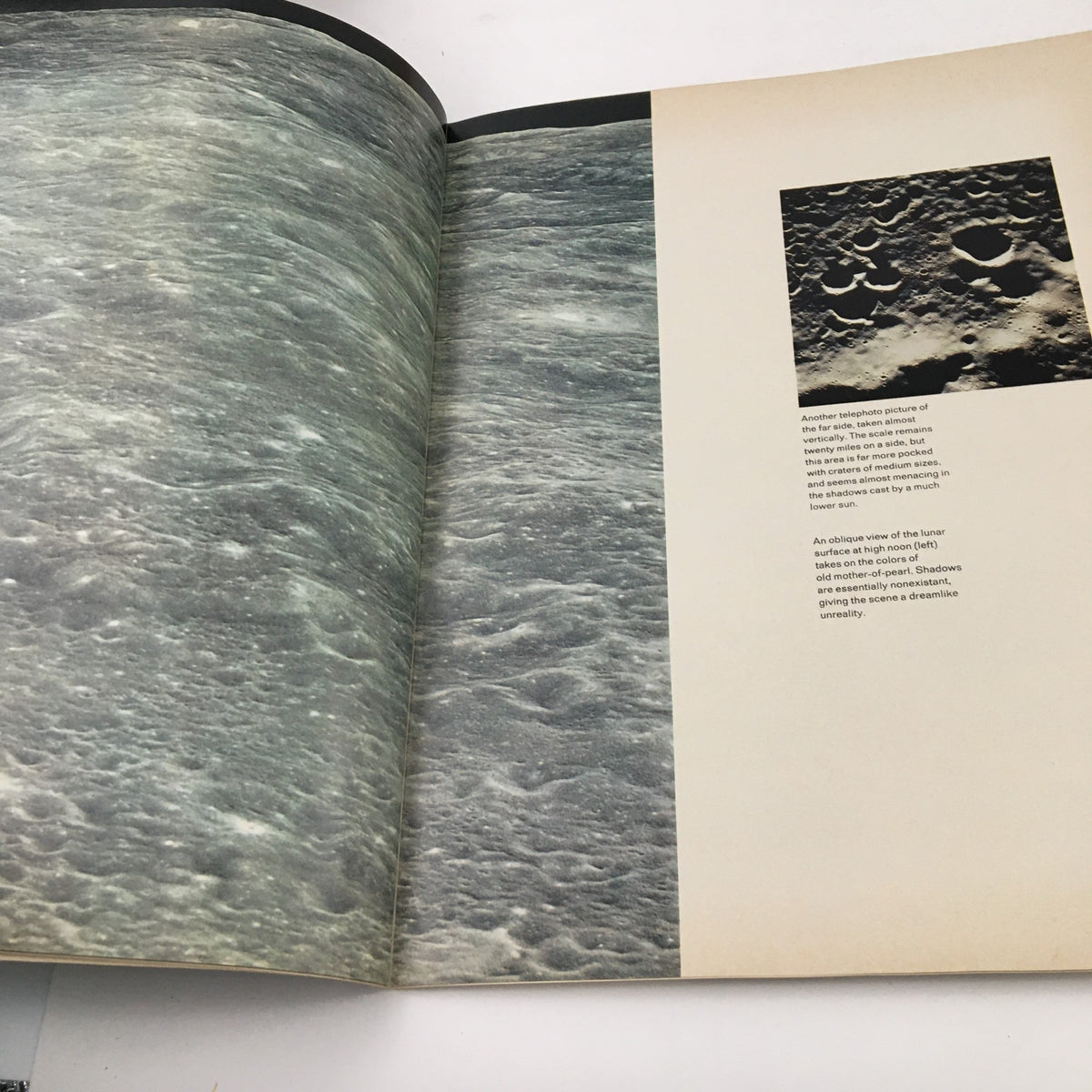Illustration inside Look Magazine Special 1969 detailing an image of the lunar surface from Apollo 8's perspective, showcasing the moon's craters and texture.