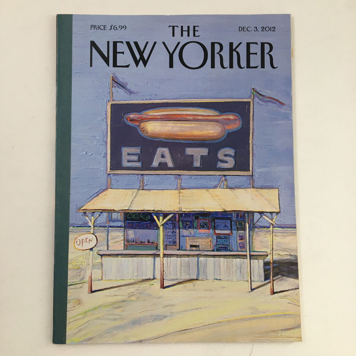 The New Yorker December 3 2012 Full Magazine Theme Cover by Wayne Thiebaud featuring a vintage hot dog stand illustration under the title 'EATS'.