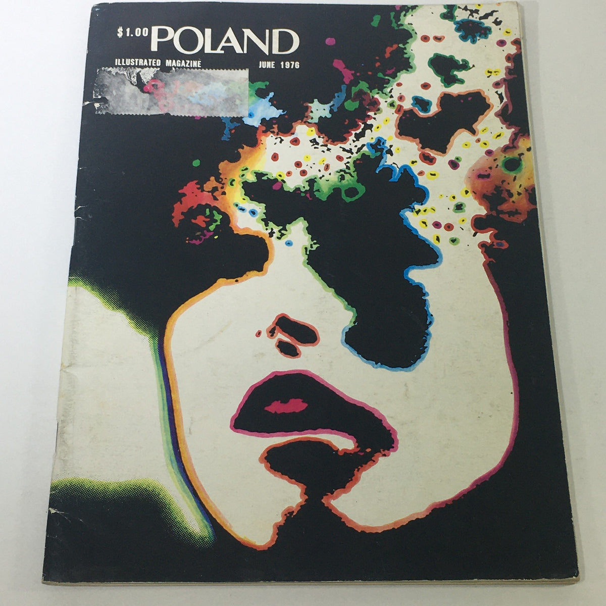 Poland Illustrated Magazine from June 1976 featuring an abstract painting of a girl's face with vibrant colors and artistic design on the cover.