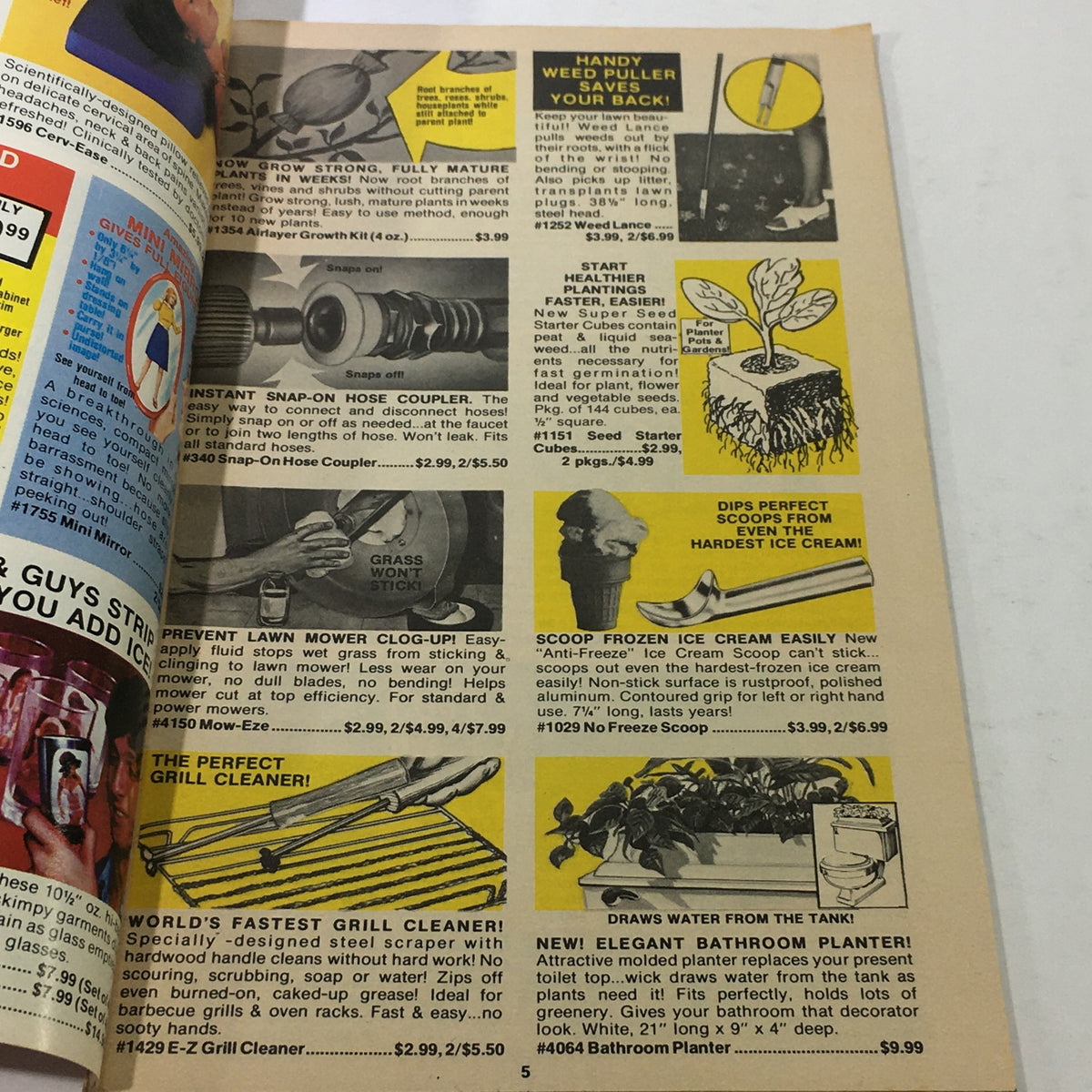 Page from the VTG 1977 Jay Norris Corporation Travel Division Price Guide Calendar Catalog showing various products including garden tools and household items.