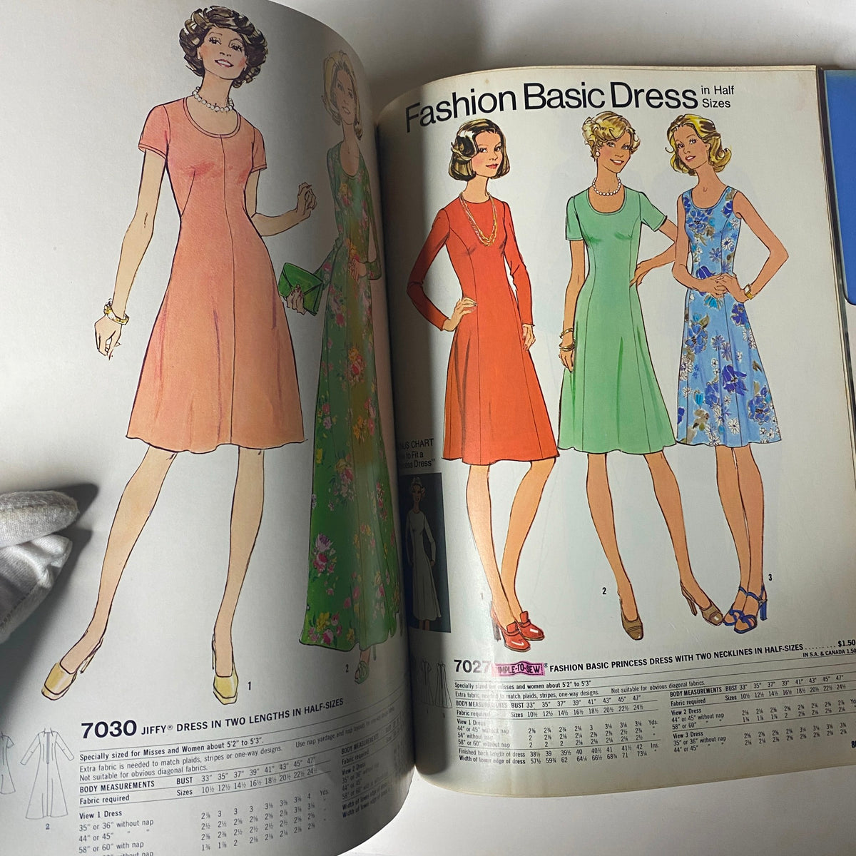1975 August Simplicity Catalog presenting fashion basics, including half-size dresses and styles from the mid-1970s, perfect for sewing enthusiasts looking for vintage patterns.