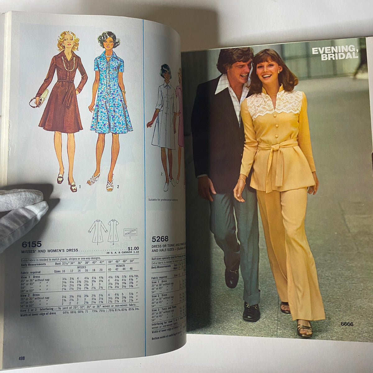 1975 June Simplicity Catalog sewing pattern page displaying evening and bridal wear, including elegant dresses and matching ensembles for formal occasions.
