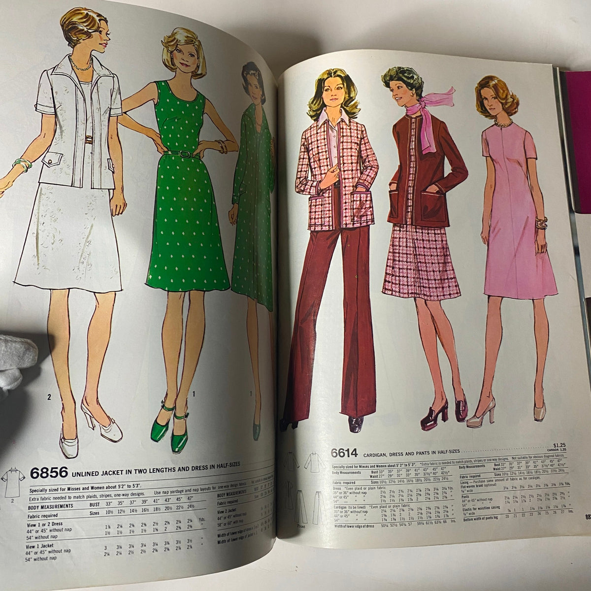1975 November Simplicity Catalog featuring unlined jackets and dresses in two lengths suitable for Misses and half sizes, displaying classic mid-70s styles.