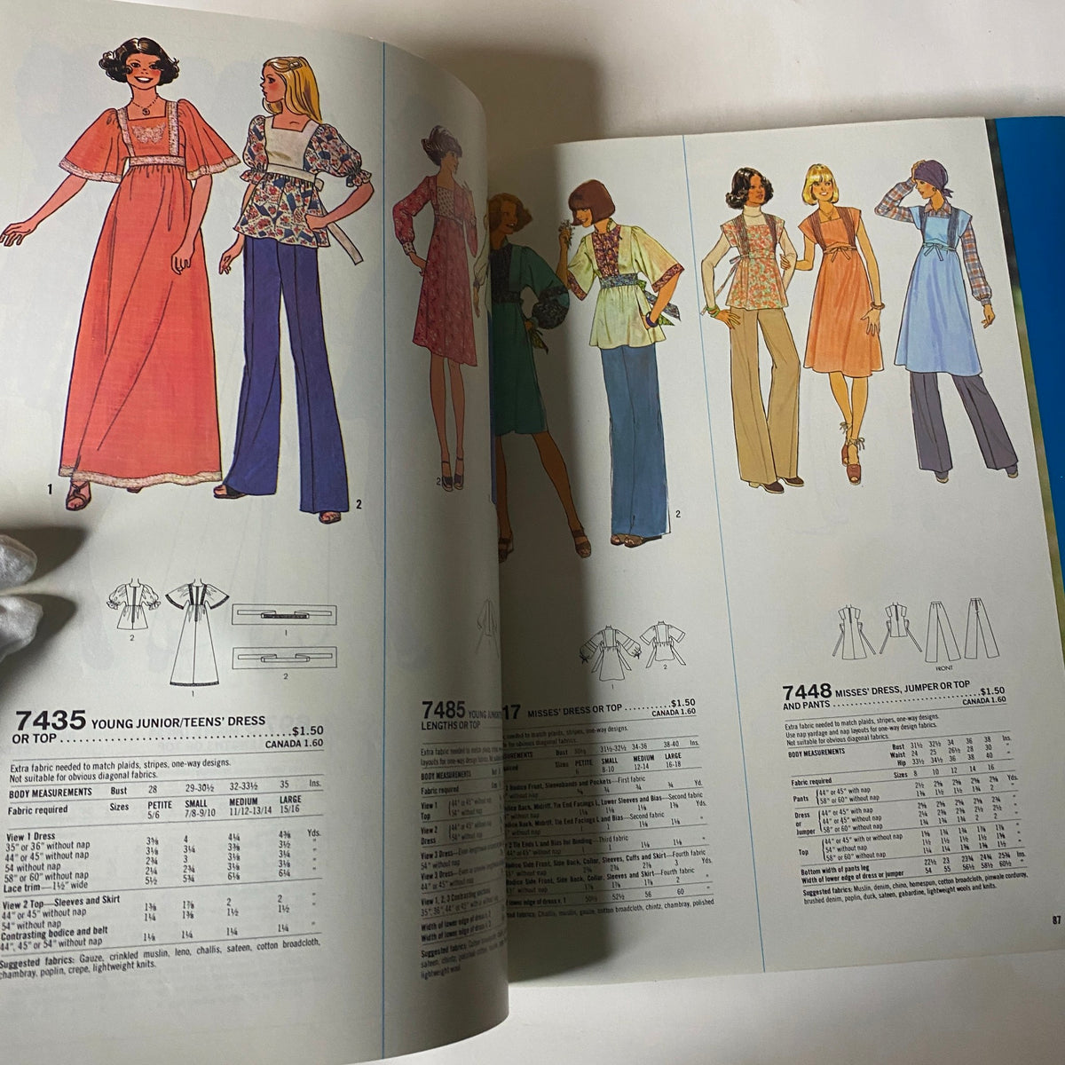 Page from the 1976 Simplicity Sportswear Catalog showing sewing patterns for various women's fashion including dresses, tops, and pants. Perfect for vintage sewing enthusiasts.