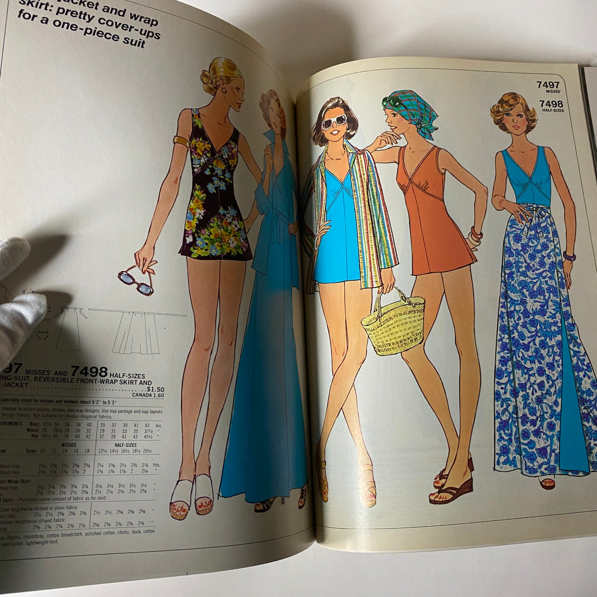 1976 June Simplicity Catalog featuring stylish sewing pattern illustrations for women’s summer clothing, including a variety of outfits like dresses and swimsuits.