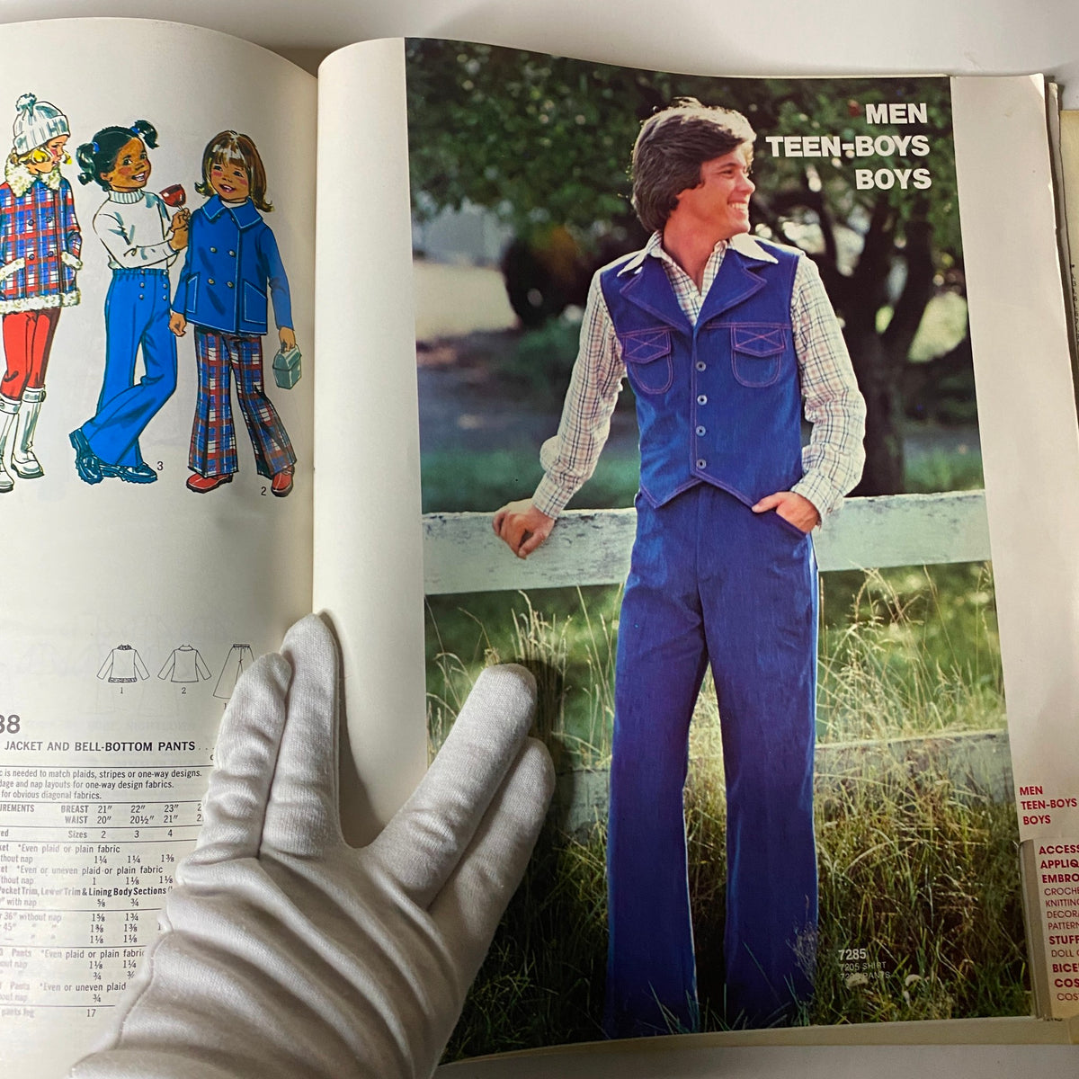1976 June Simplicity Catalog presenting vintage sewing patterns for boys' clothing including jackets and bell-bottom pants, exemplifying 1970s fashion.