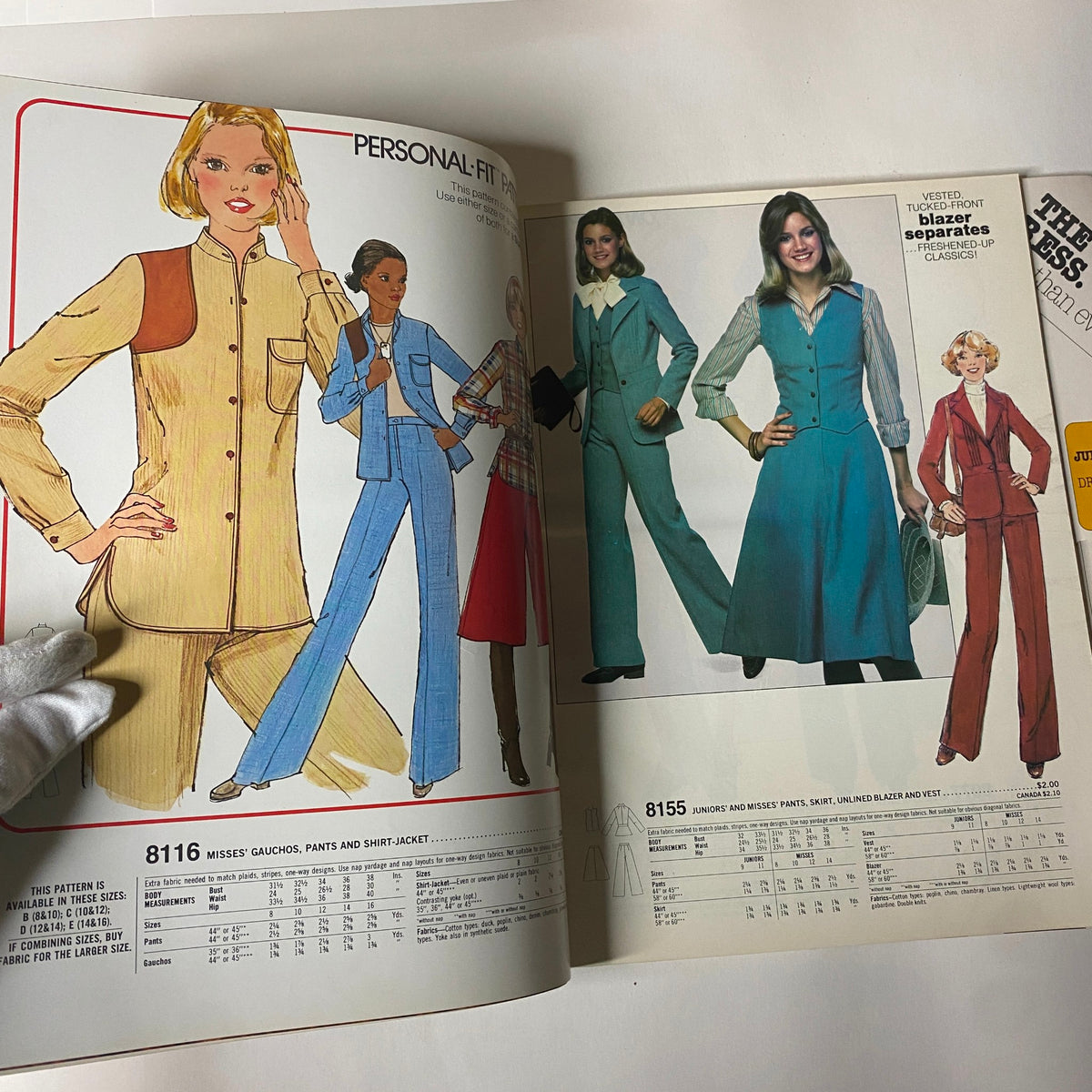 1977 Simplicity Fall Catalog highlighting fashionable suit patterns for women, emphasizing personal style and modern designs inspired by the 1970s vintage fashion.