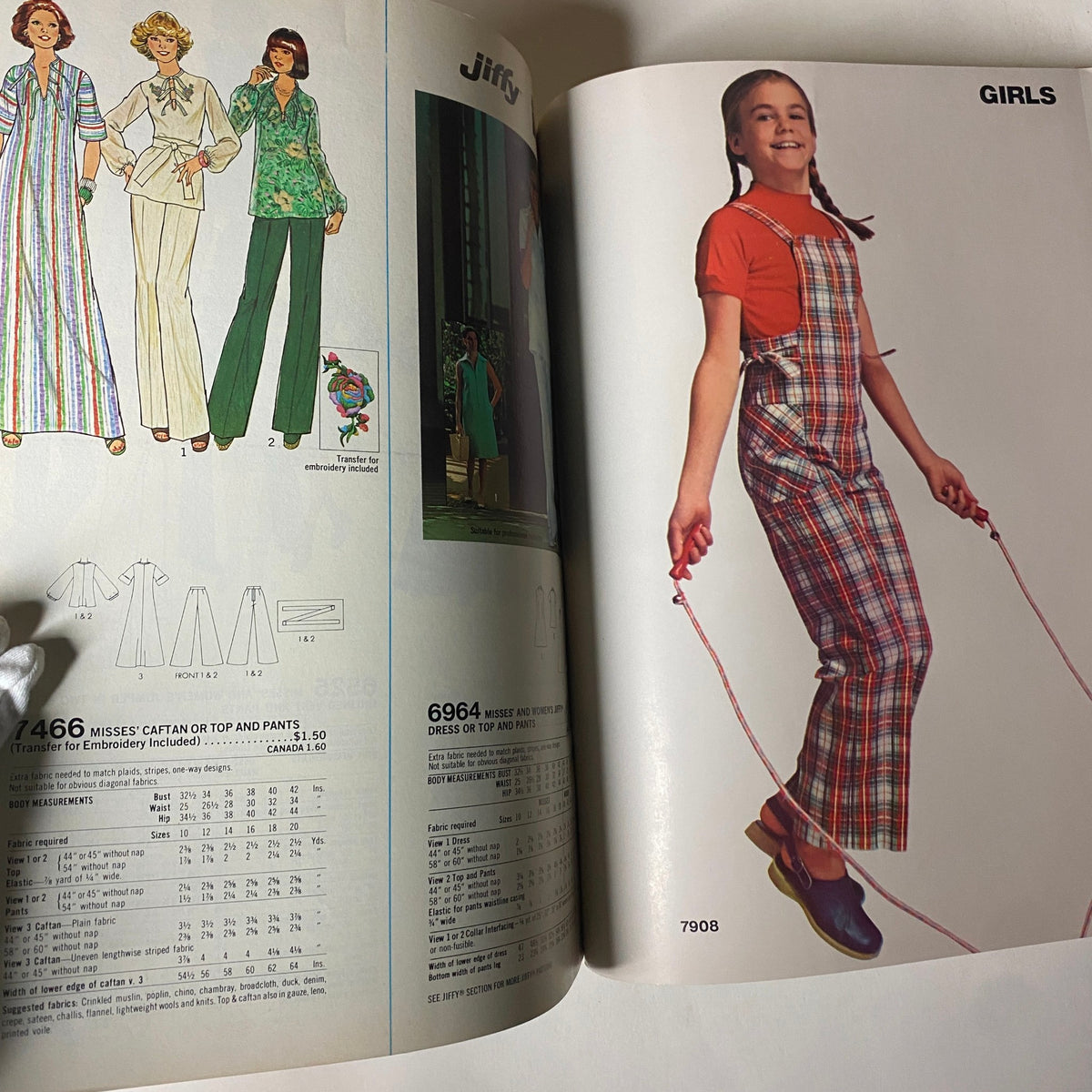 1977 April Simplicity Sewing Pattern Catalog offering children's wear patterns, showcasing fun and stylish outfits for girls, reflective of 1970s trends.