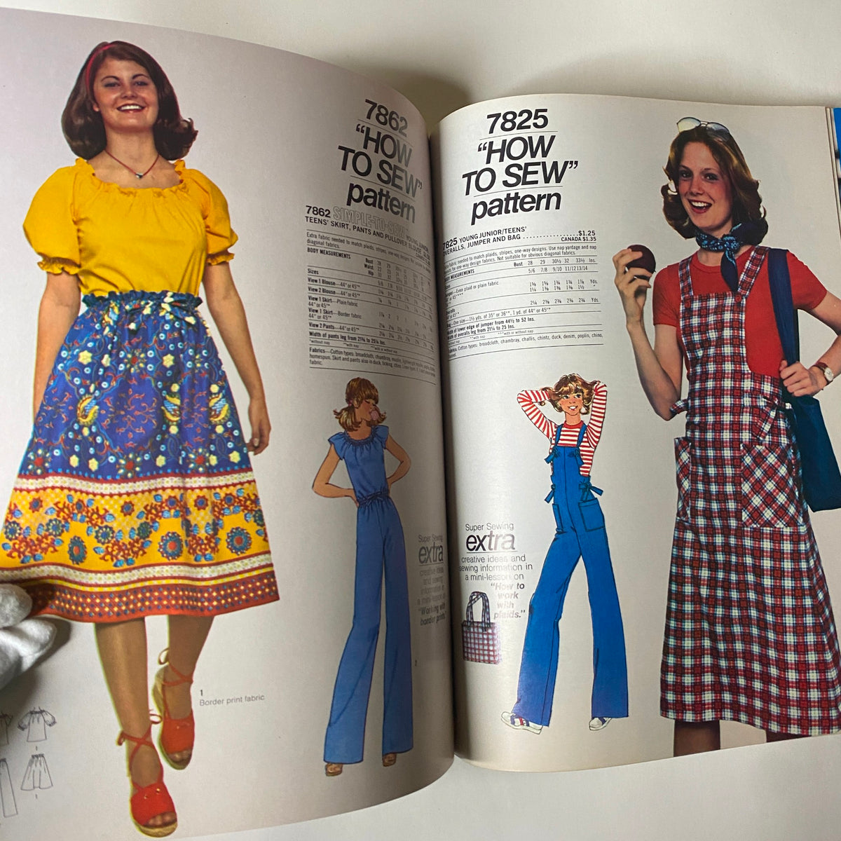 1977 March Simplicity Sewing Pattern Catalog illustrating sewing patterns and fashion ideas for teens, including patterns from 7862 and 7825.