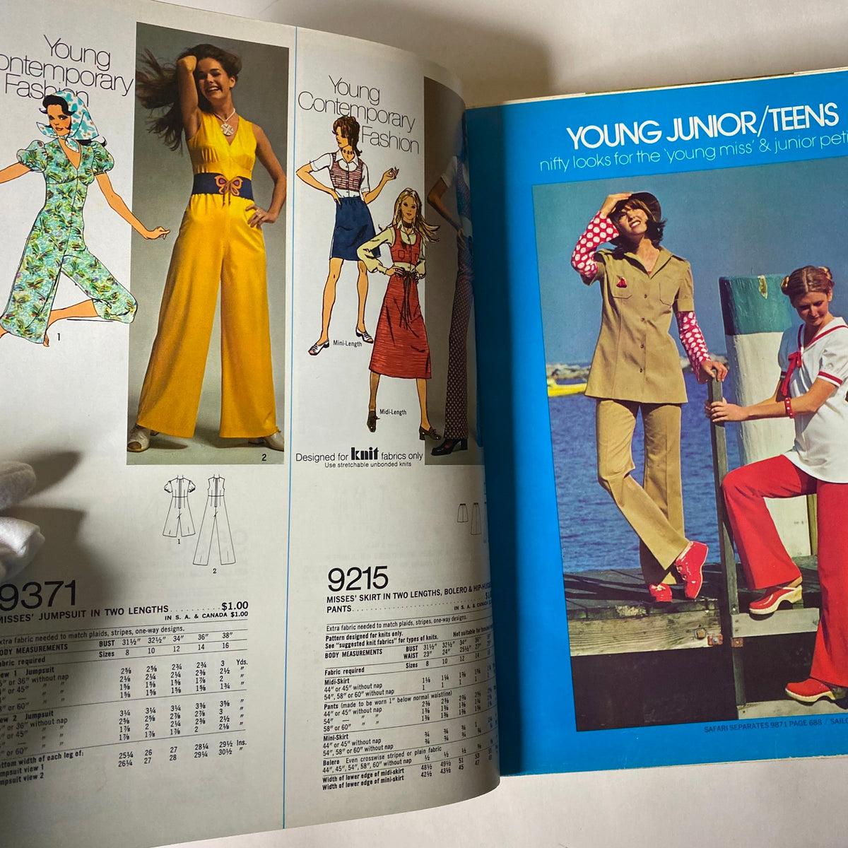1970s May Simplicity Sewing Pattern Catalog image displaying young contemporary fashion patterns, highlighting stylish outfits for young juniors and teens with vibrant styles.