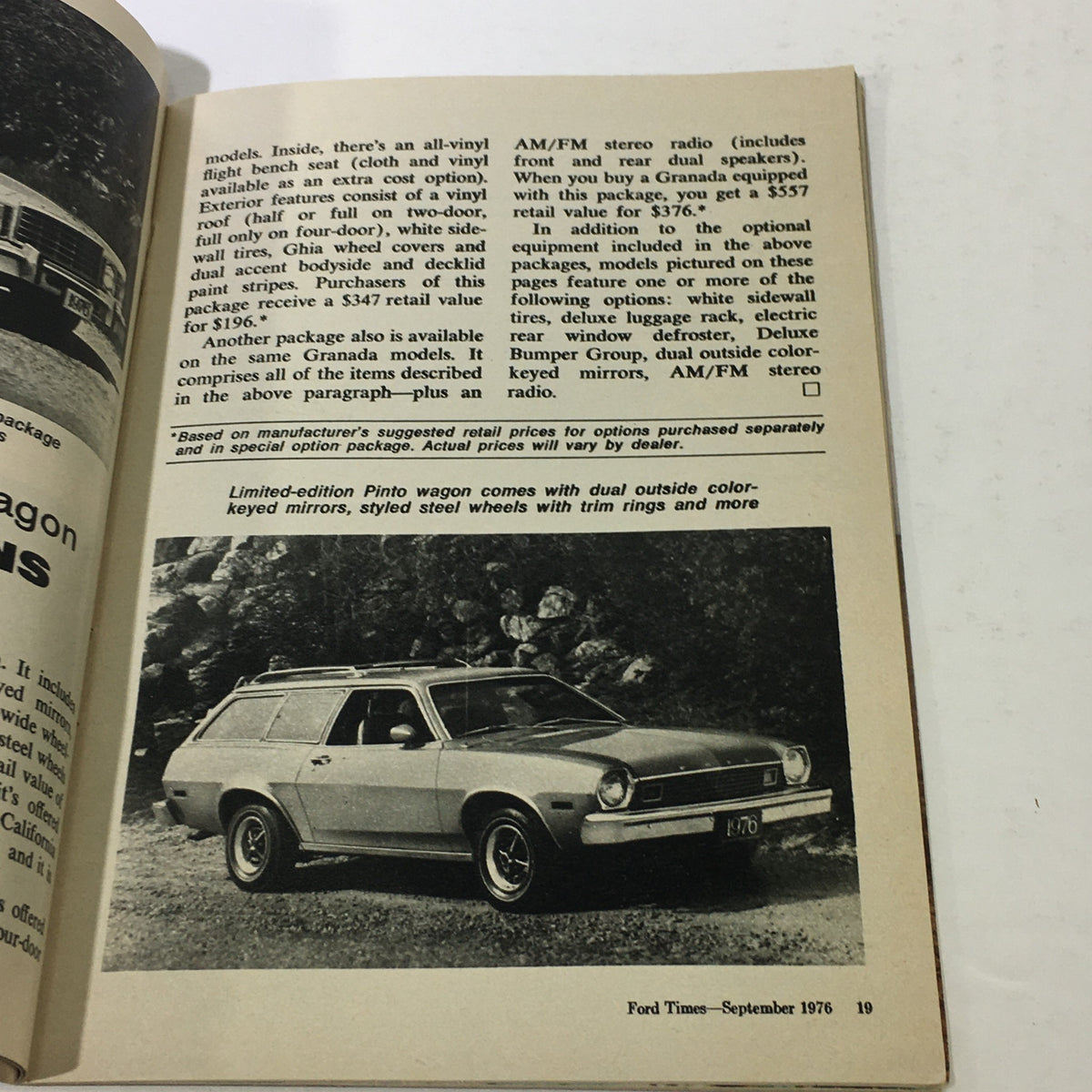 Page from VTG Ford Times Magazine September 1976 showcasing an advertisement for the limited-edition Pinto wagon with vehicle details.