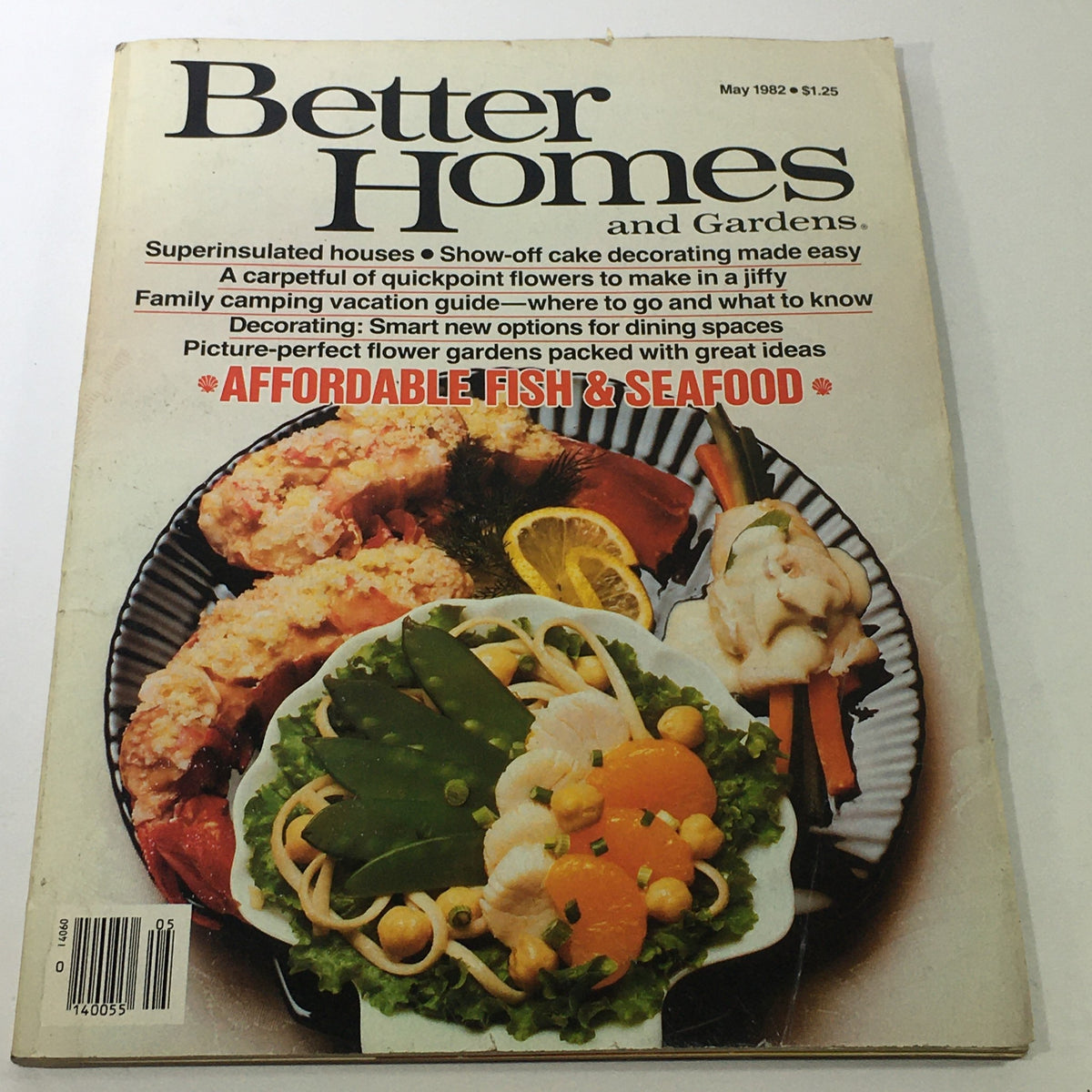 Cover of VTG Better Homes And Gardens Magazine May 1982 featuring the theme Affordable Fish & Seafood with vibrant images of seafood dishes and cooking tips.