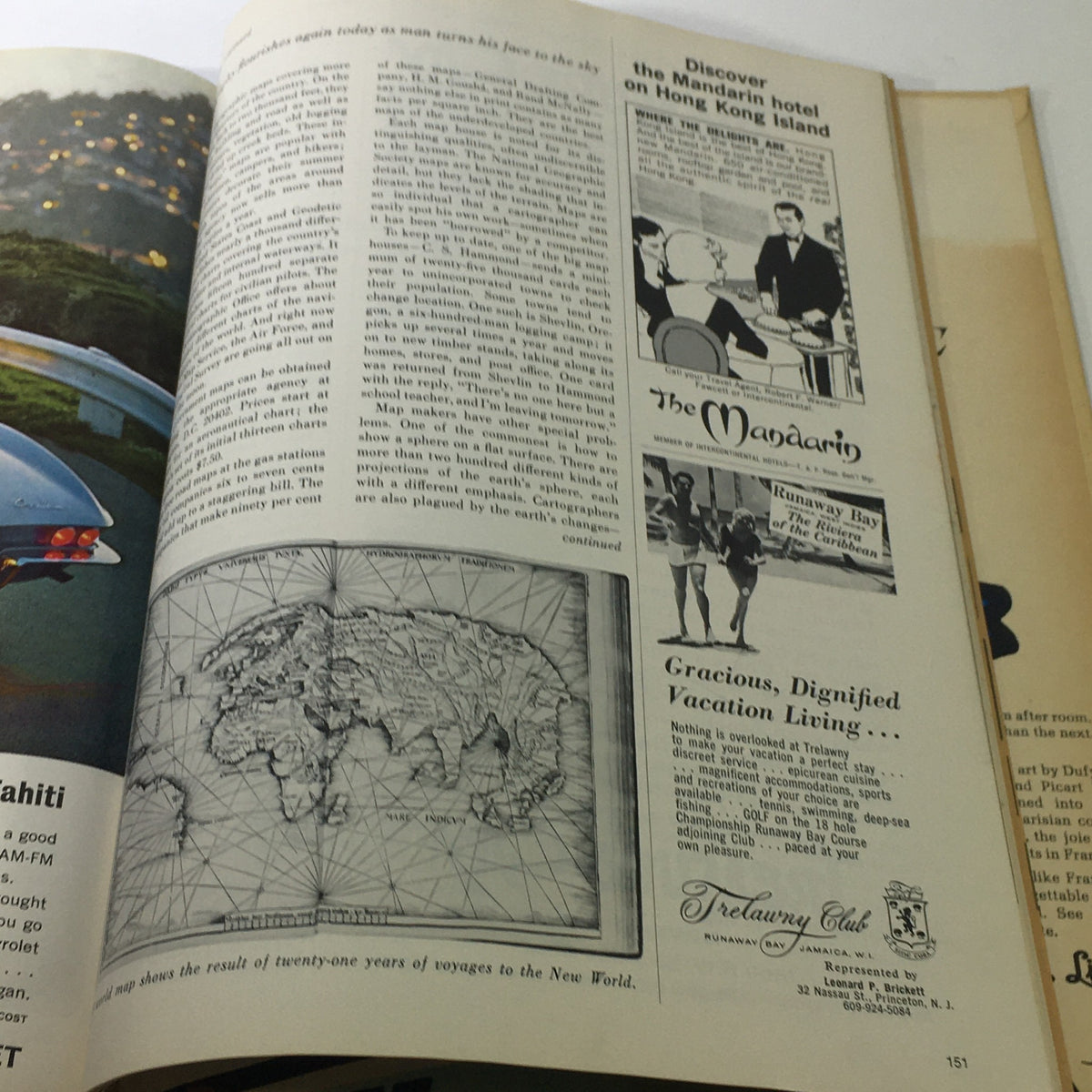 Page from the VTG Venture Magazine Book: June 1964, illustrating a vintage map and advertisements for travel, connecting cultural exploration with the theme of the magazine.