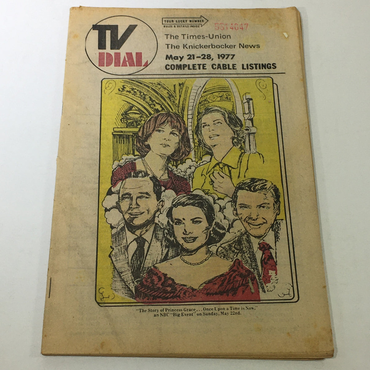 Cover of the VTG TV Dial from The Knickerbocker News, dated May 21-28, 1977, featuring colorful illustrations of popular television figures and complete cable listings.
