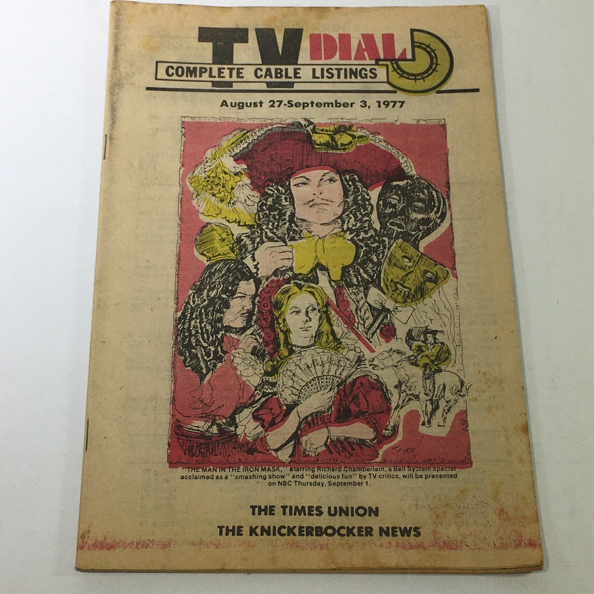 VTG TV Dial August 27-September 3 1977 Complete Cable Listings featuring a colorful cover illustration with characters indicative of 1970s television culture, showcasing vintage entertainment history.