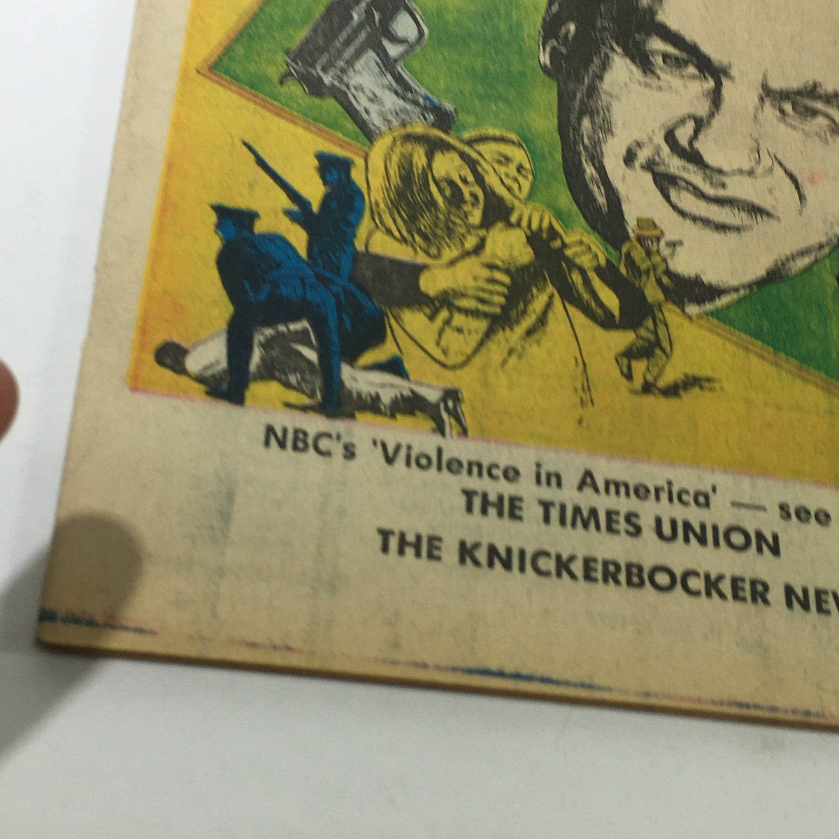 Close-up view of the VTG TV Dial Complete Cable Listings January 1-8 1977, highlighting details of the cover illustration, including references to NBC's programming.
