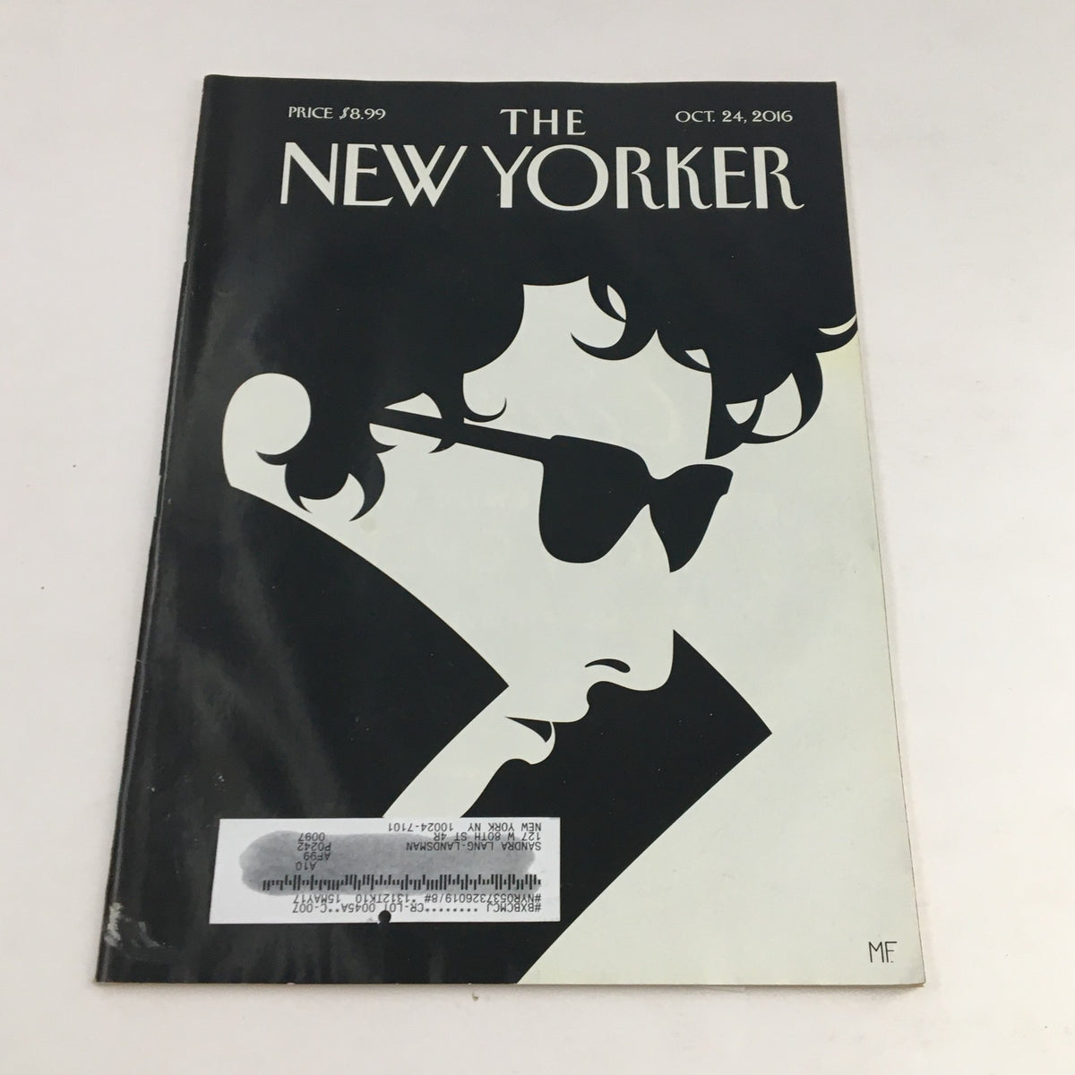 The New Yorker October 24 2016 Full Magazine Theme Cover by Malika Favre features a striking black and white design with abstract portrait elements, showcasing contemporary artistry. Perfect for vintage magazine collectors.