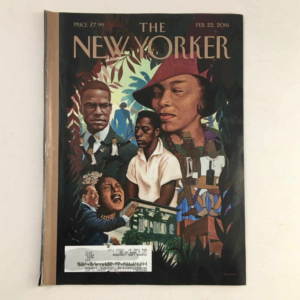 The New Yorker February 22, 2016 Full Magazine Theme Cover by Kadir Nelson featuring compelling artwork showcasing diverse figures and rich cultural themes.