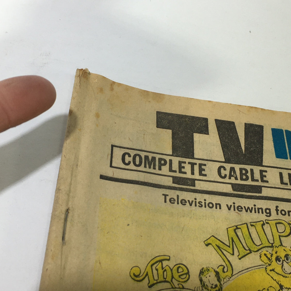 Cover detail of VTG TV Dial Complete Cable Listings August 14-21 1976, showcasing the title and mention of the Muppets as part of the television viewing experience.