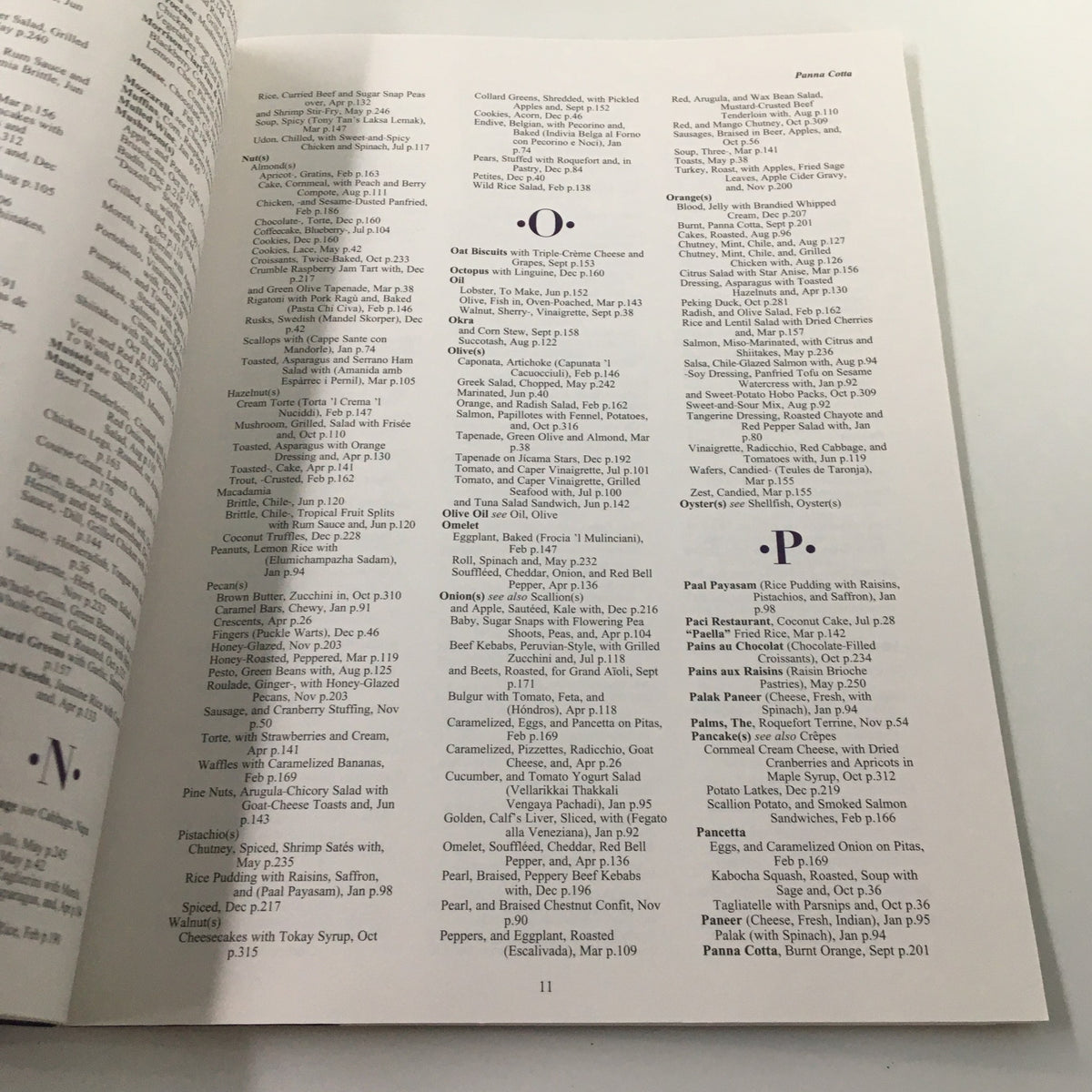 Gourmet Magazine January-December 2000 Annual Recipe Index page detailing various gourmet recipes with section headings and recipe listings.