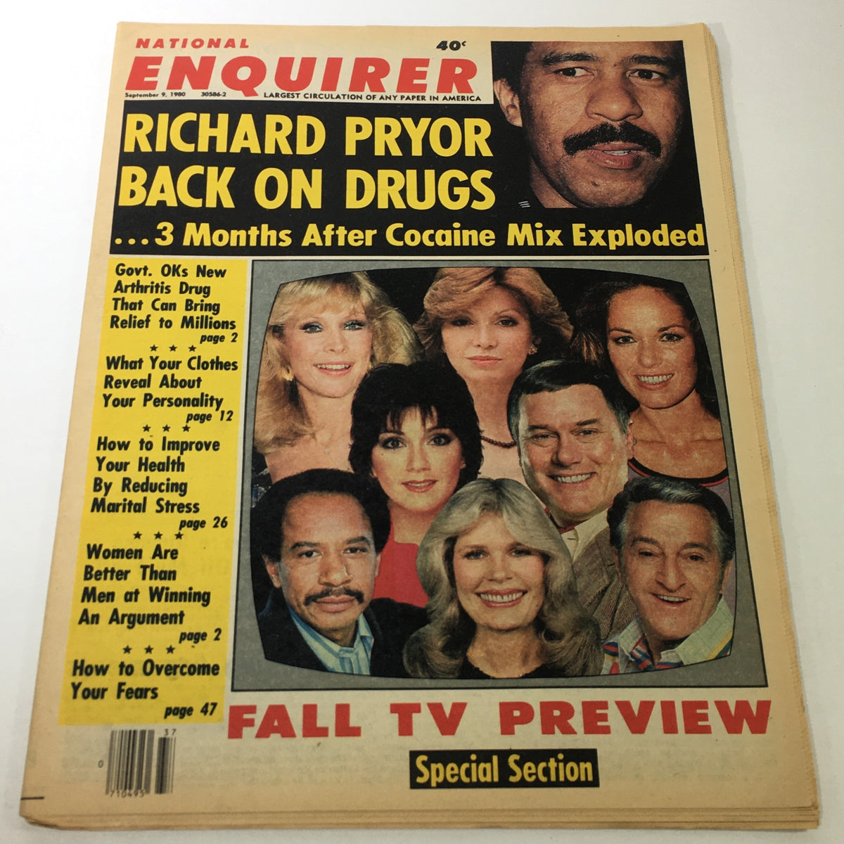 Cover of National Enquirer Magazine dated September 9, 1980 featuring Richard Pryor on the front, along with several other notable figures, and a special section on Fall TV Preview.