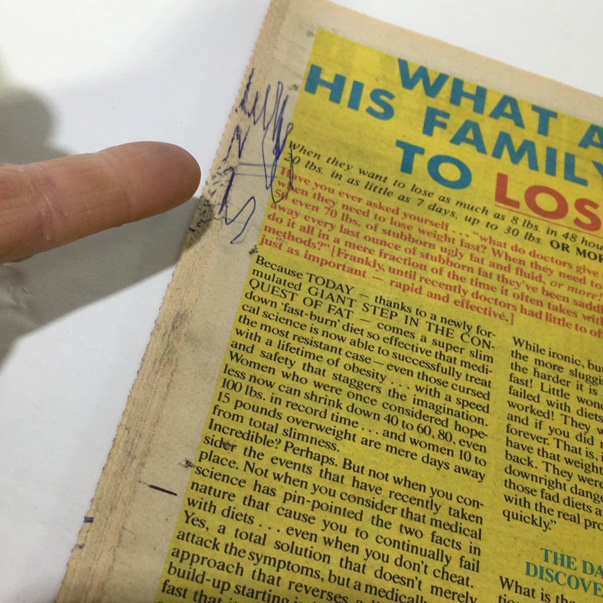 Close-up of the pages of VTG Globe Magazine November 1, 1983, showing a colorful article about weight loss and health tips, indicative of the trends and advice from the early 1980s.