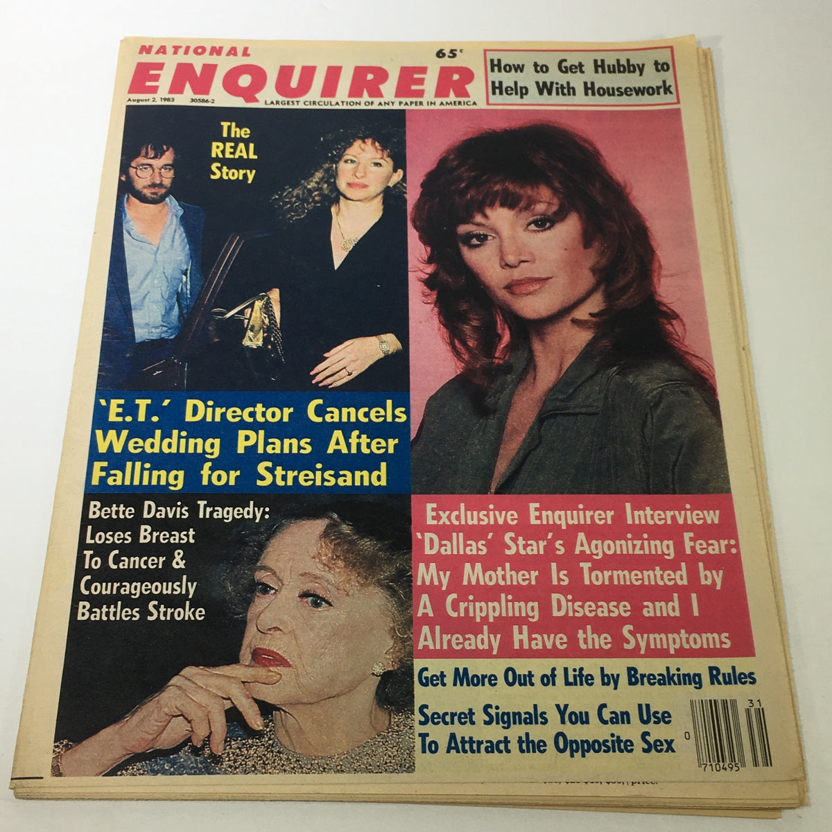 VTG National Enquirer Magazine from October 2, 1983 featuring Bette Davis and Barbra Streisand on the cover, highlighting iconic Hollywood moments and celebrity culture.