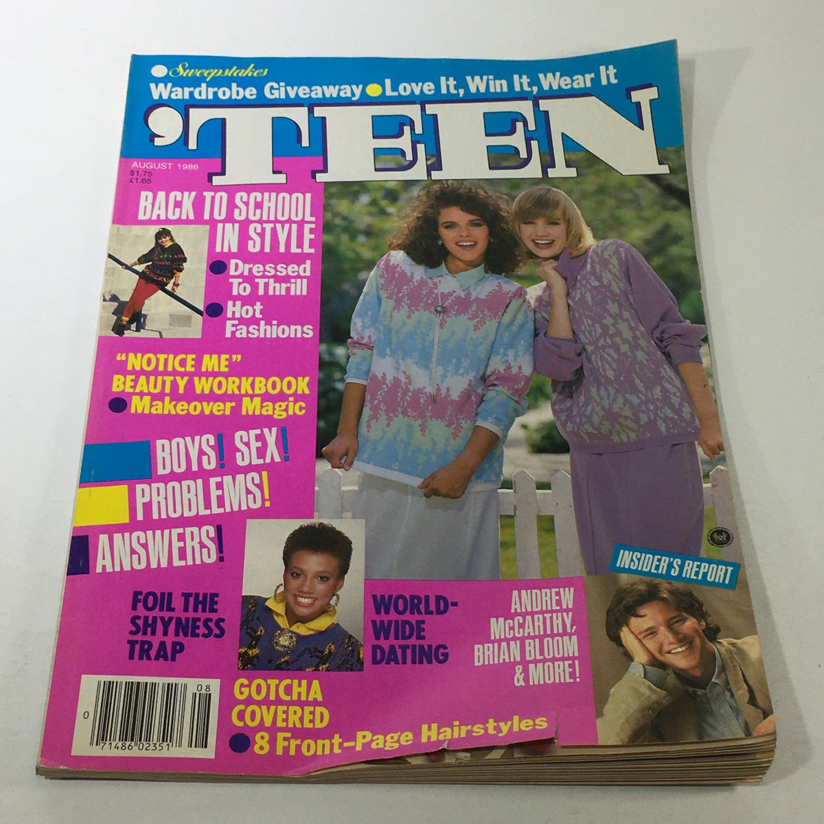 Teen Magazine August 1986 Cover featuring Yvette and Casey, showcasing vibrant colors and 80s fashion themes, ideal for collectors of vintage media.