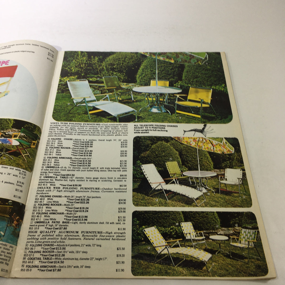 Page from VTG Boardman Ltd. Price Guide Catalog Spring & Summer 1976 showcasing outdoor furniture set including reclining chairs and a table.