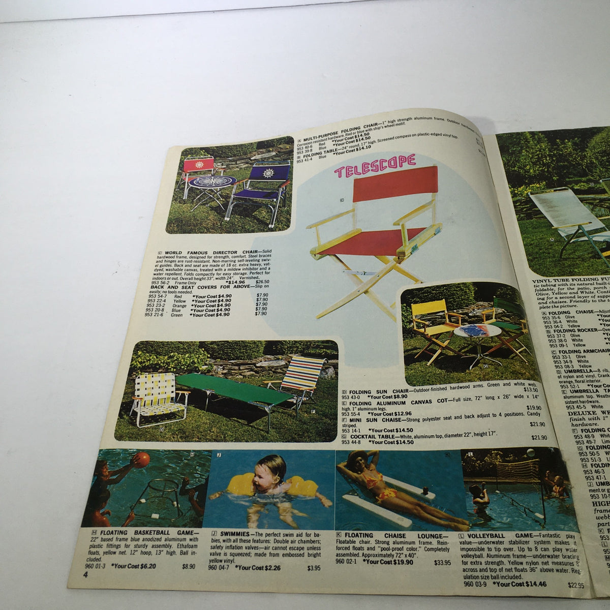 Page from VTG Boardman Ltd. Price Guide Catalog Spring & Summer 1976 featuring various leisure items including chairs and a swimming pool lounge.