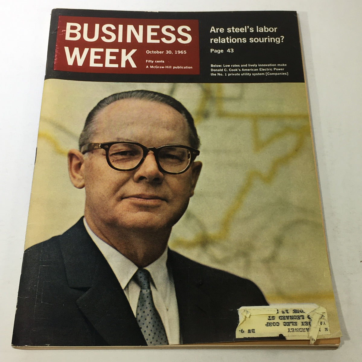 Vintage Business Week magazine cover dated October 30, 1965 featuring Donald C. Cook, showcasing business trends and insights from the 1960s.