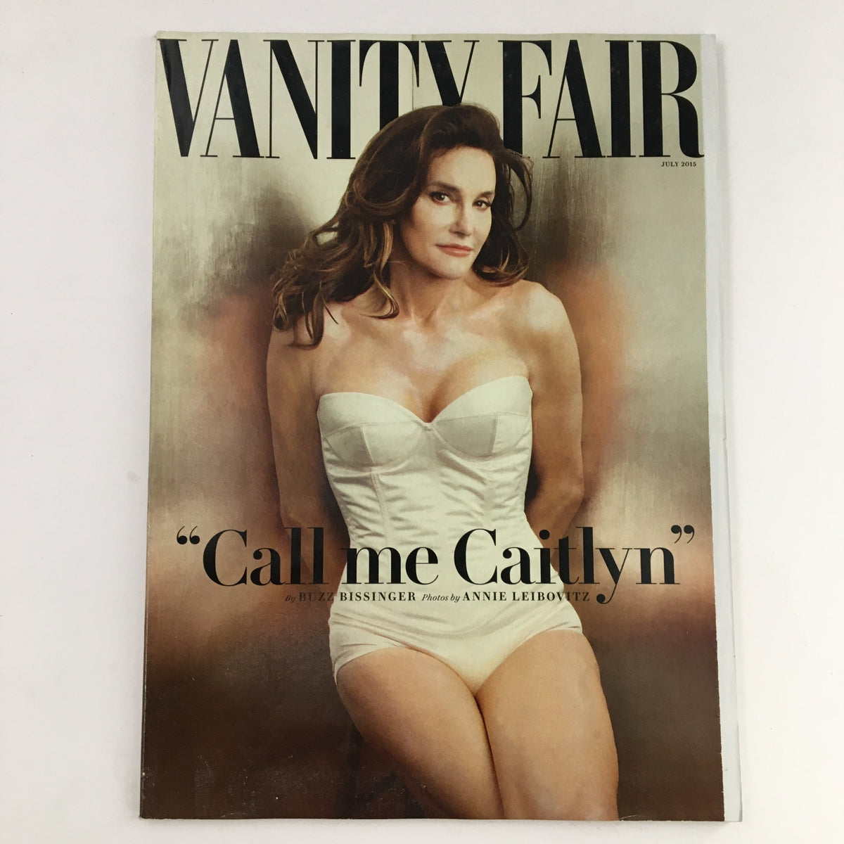 Vanity Fair Magazine July 2015 featuring Bruce Jenner in 'Call Me Caitlyn' cover, showcasing her transformation with a stunning portrait by Annie Leibovitz.