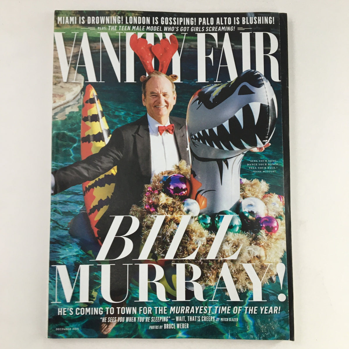 December 2015 Vanity Fair Magazine featuring Bill Murray on the cover, celebrating his playful spirit in 'Murrayest Time'. Ideal for collectors.