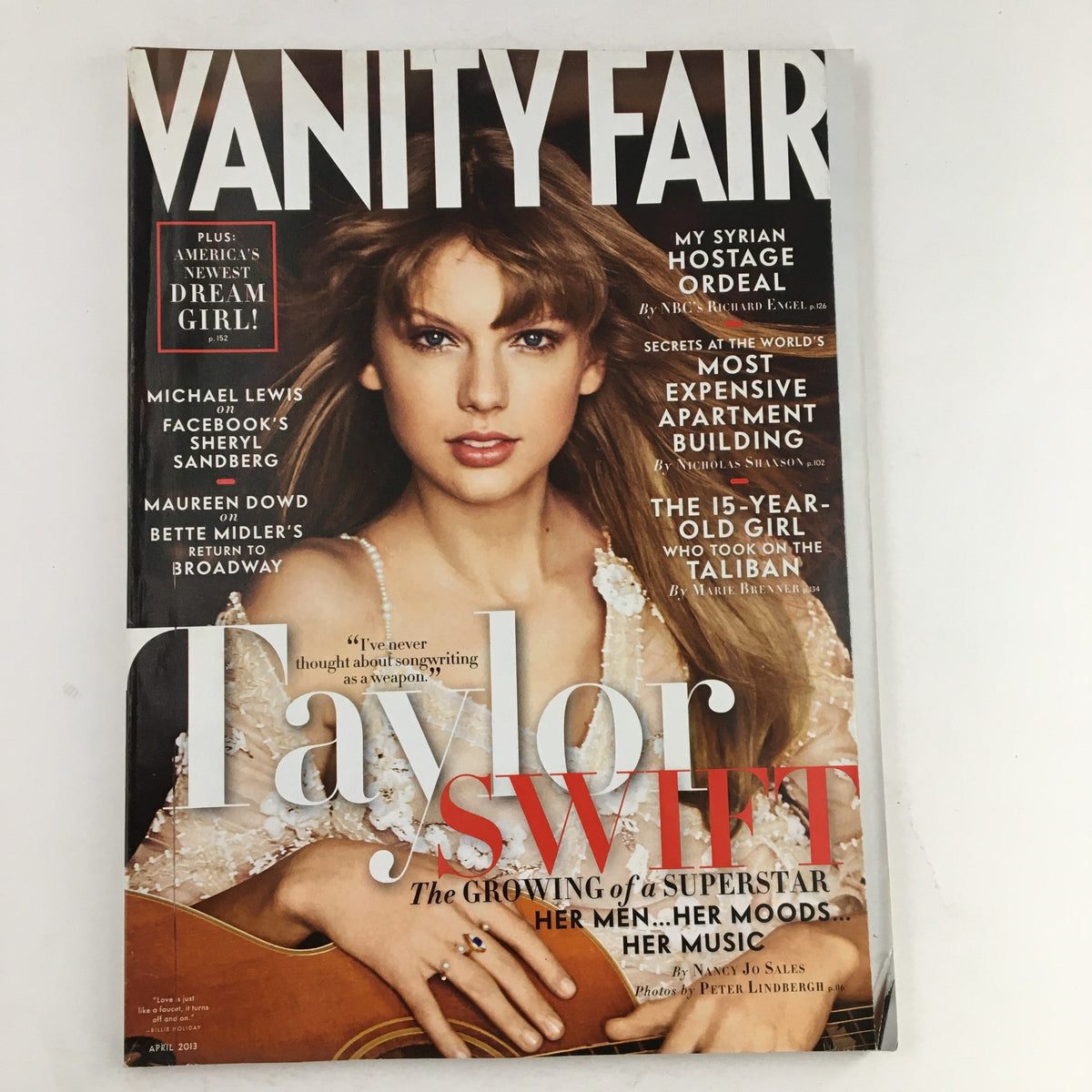 Vanity Fair Magazine April 2013 featuring Taylor Swift on the cover, highlighting her rise as a music superstar and discussing her influence on pop culture.