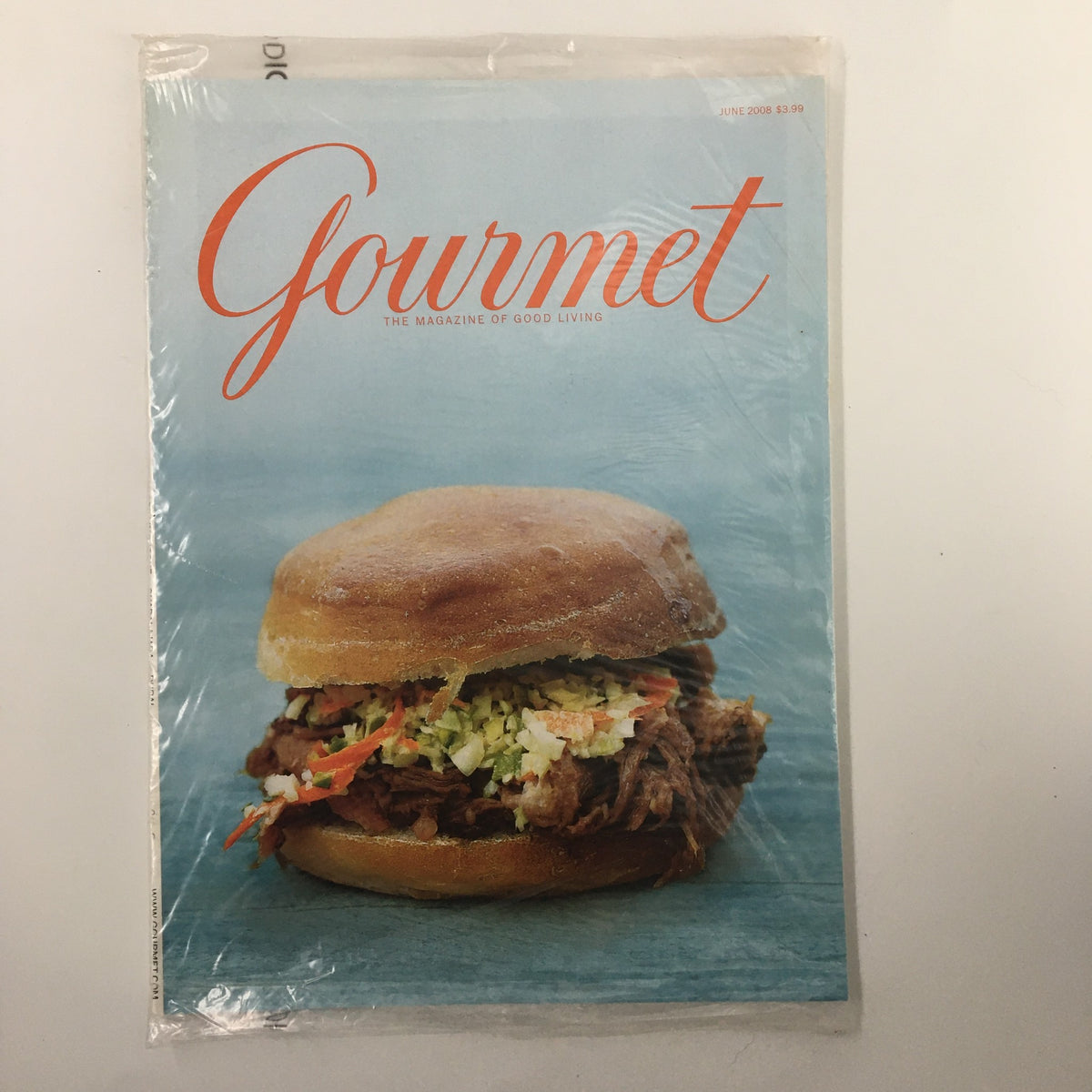 Gourmet Magazine June 2008 Grilling Issue featuring a delicious sandwich on the cover, showcasing vibrant food photography suitable for collectors and culinary enthusiasts.