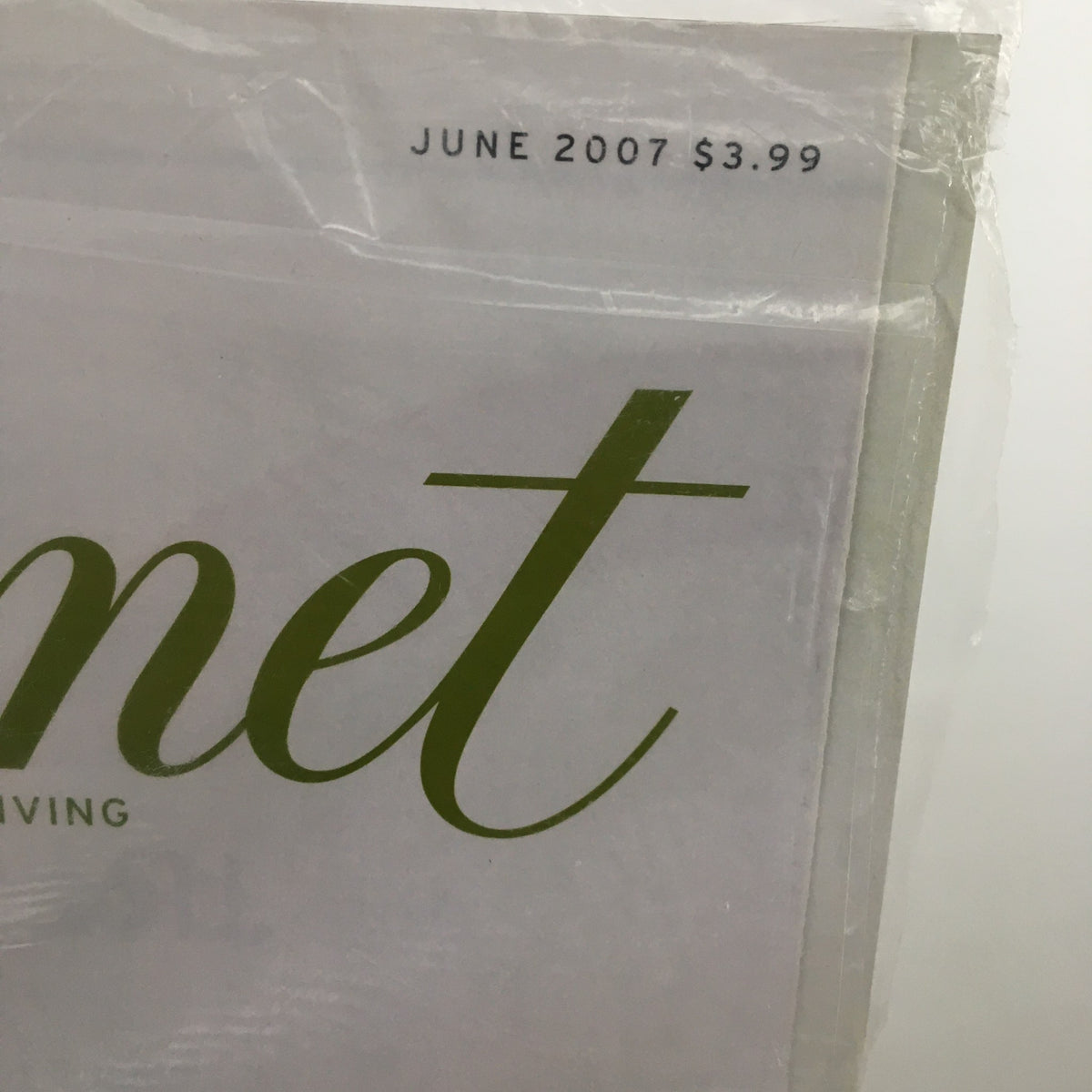Top corner of the Gourmet Magazine June 2007 displaying the price tag of $3.99, highlighting its collectible value.
